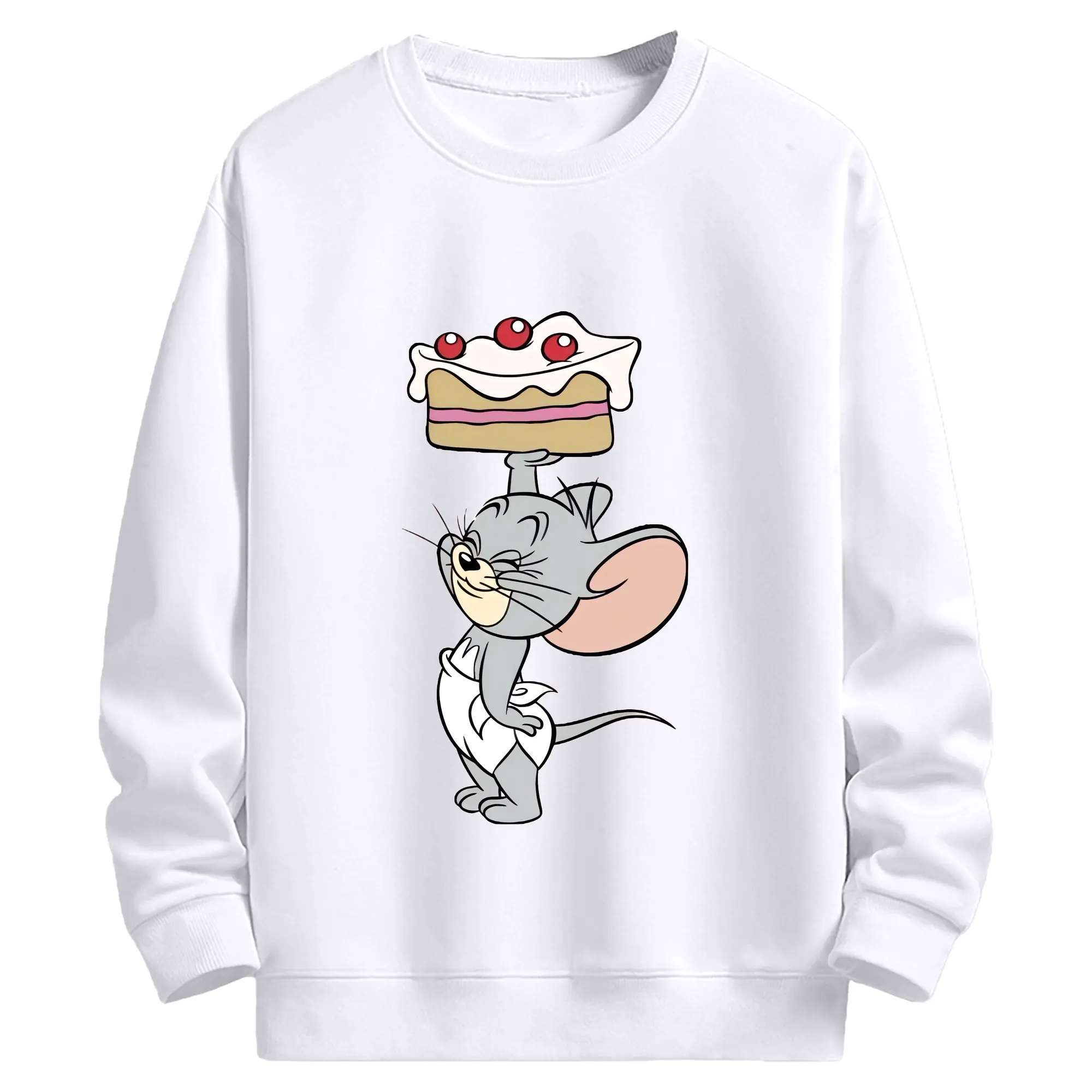 トムとジェリー グッズ タフィー - 高品質 クルーネック スウェット ・ コットン59％ ポリエステル41％ ・ ユニセックス 長袖 トレーナー ・ カジュアル デイリー スポーツ 散歩用