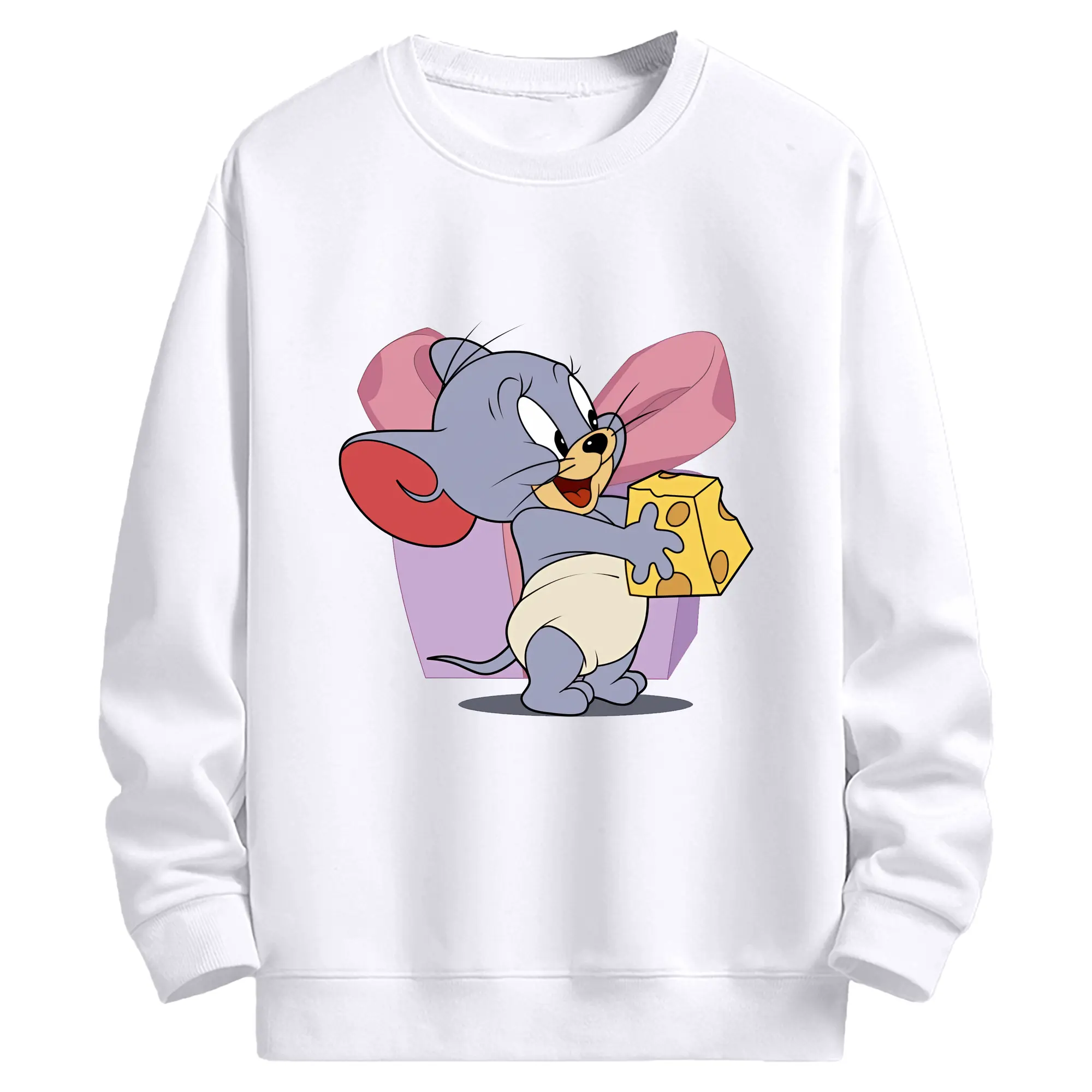 トムとジェリー グッズ タフィー - 高品質 クルーネック スウェット ・ コットン59％ ポリエステル41％ ・ ユニセックス 長袖 トレーナー ・ カジュアル デイリー スポーツ 散歩用
