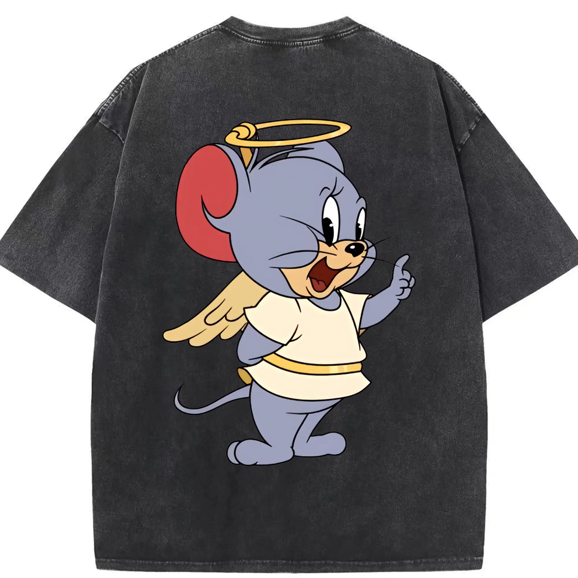 トムとジェリー グッズ タフィー - 綿100％ ヴィンテージ風 半袖Tシャツ ・ 背面プリント ・ 柔らか肌触り ・ 通気性 快適 ・ スポーツ カジュアル 外出用