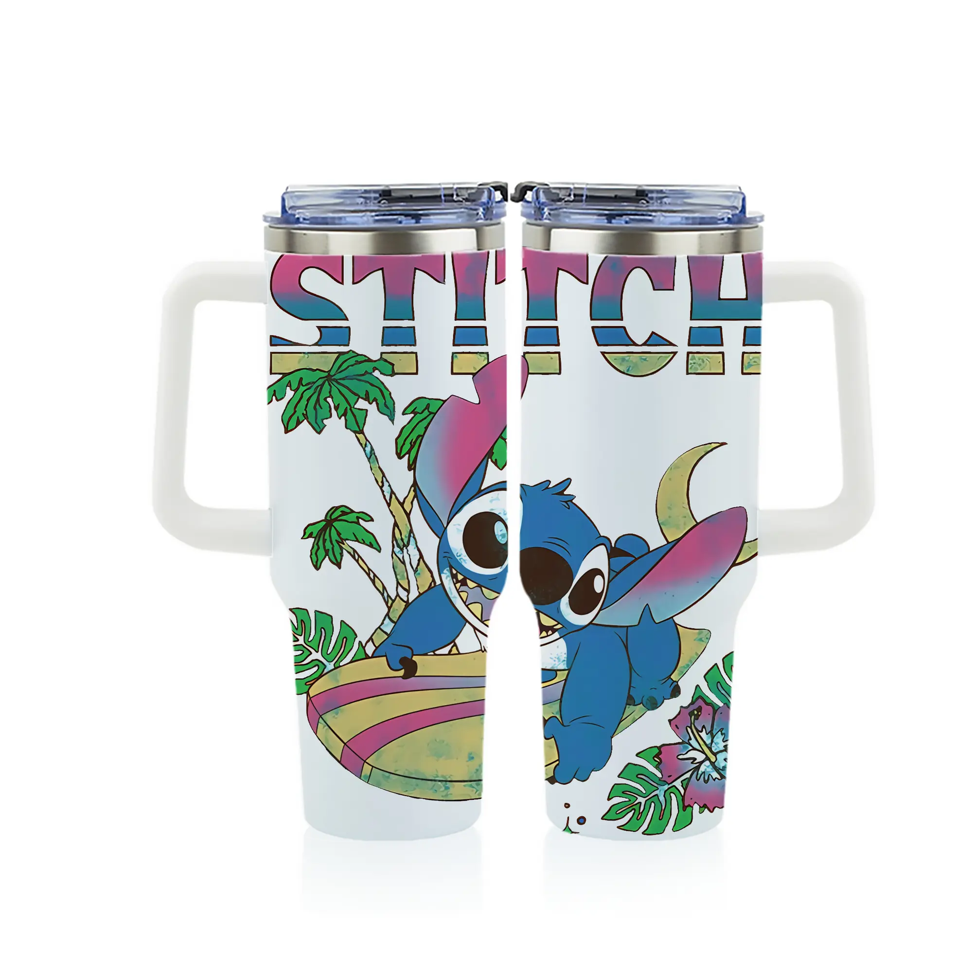 リロ＆スティッチ グッズ スティッチ - 1200mL フルプリント車用タンブラー ・ 304ステンレス 内側 ・ 201ステンレス 外側 ・ 保温 保冷 ・ 通勤 ドライブ アウトドア用