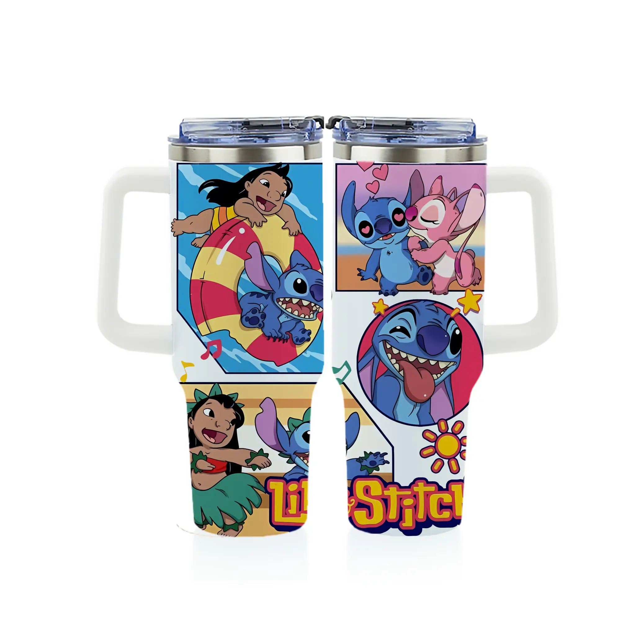 リロ＆スティッチ グッズ スティッチ - 1200mL フルプリント車用タンブラー ・ 304ステンレス 内側 ・ 201ステンレス 外側 ・ 保温 保冷 ・ 通勤 ドライブ アウトドア用