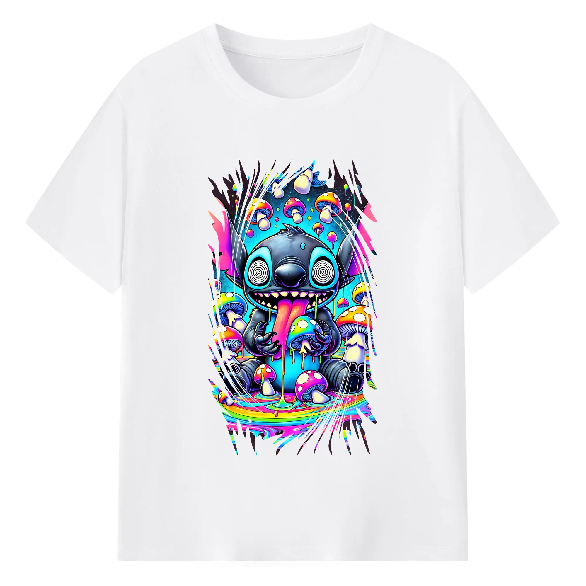 リロ＆スティッチ グッズ スティッチ - 綿100％ 半袖Tシャツ ・ フロントプリント ・ 快適 通気性 ・ 日常使い 散歩 スポーツ用