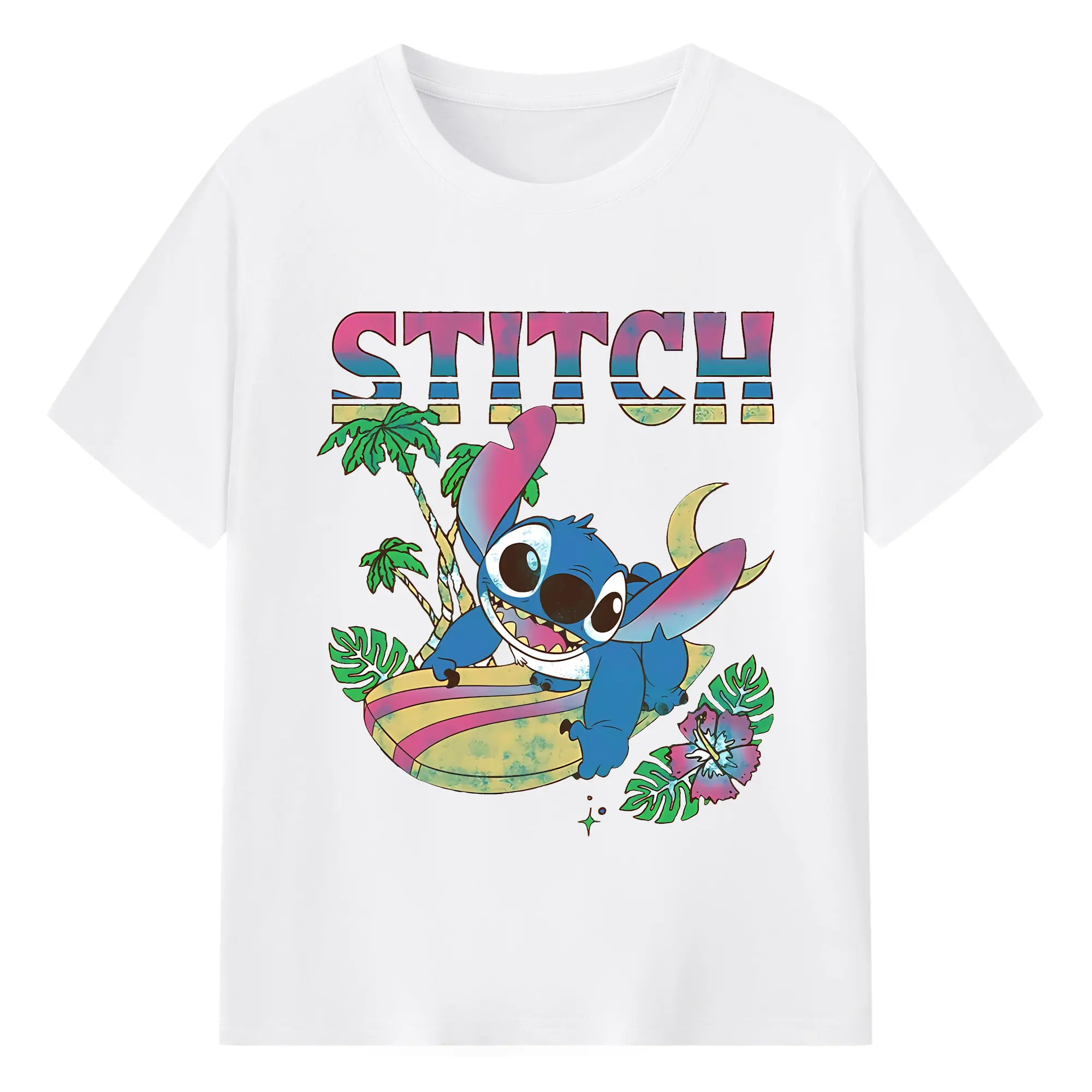 リロ＆スティッチ グッズ スティッチ - 綿100％ 半袖Tシャツ ・ フロントプリント ・ 快適 通気性 ・ 日常使い 散歩 スポーツ用