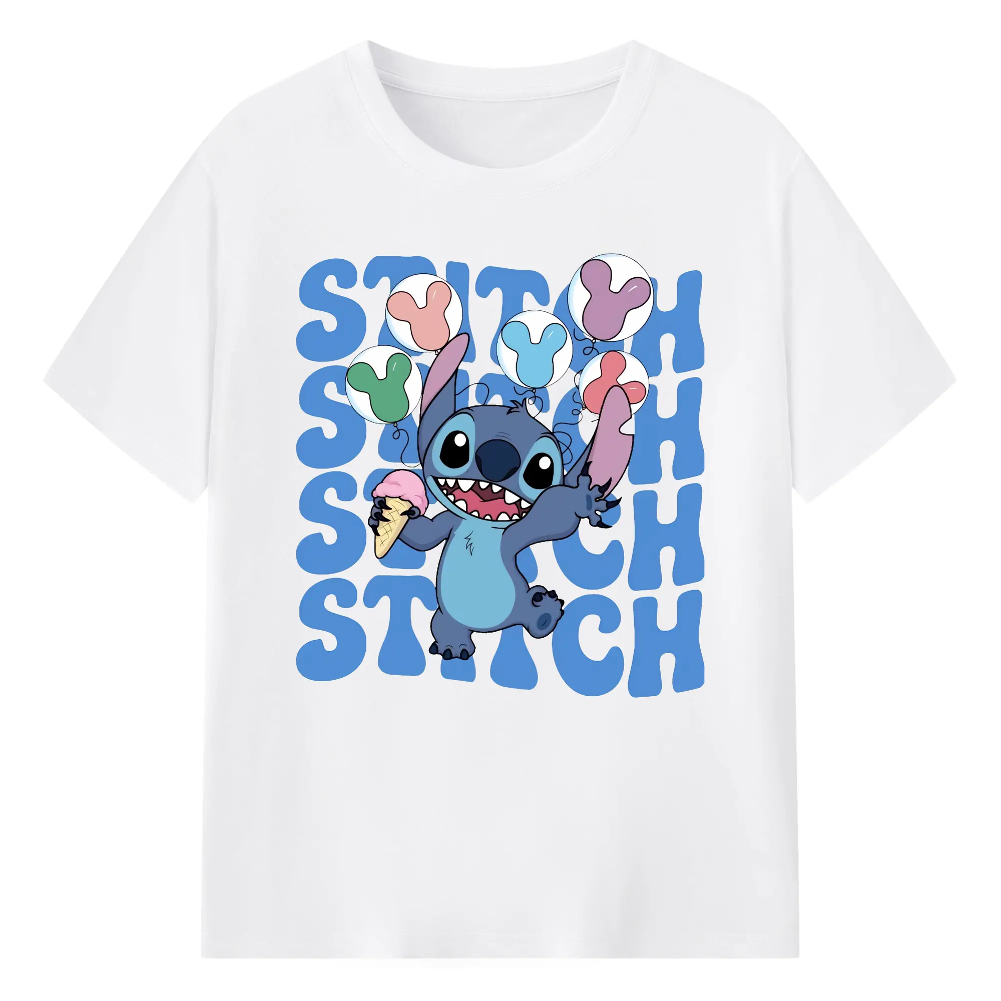 リロ＆スティッチ グッズ スティッチ - 綿100％ 半袖Tシャツ ・ フロントプリント ・ 快適 通気性 ・ 日常使い 散歩 スポーツ用