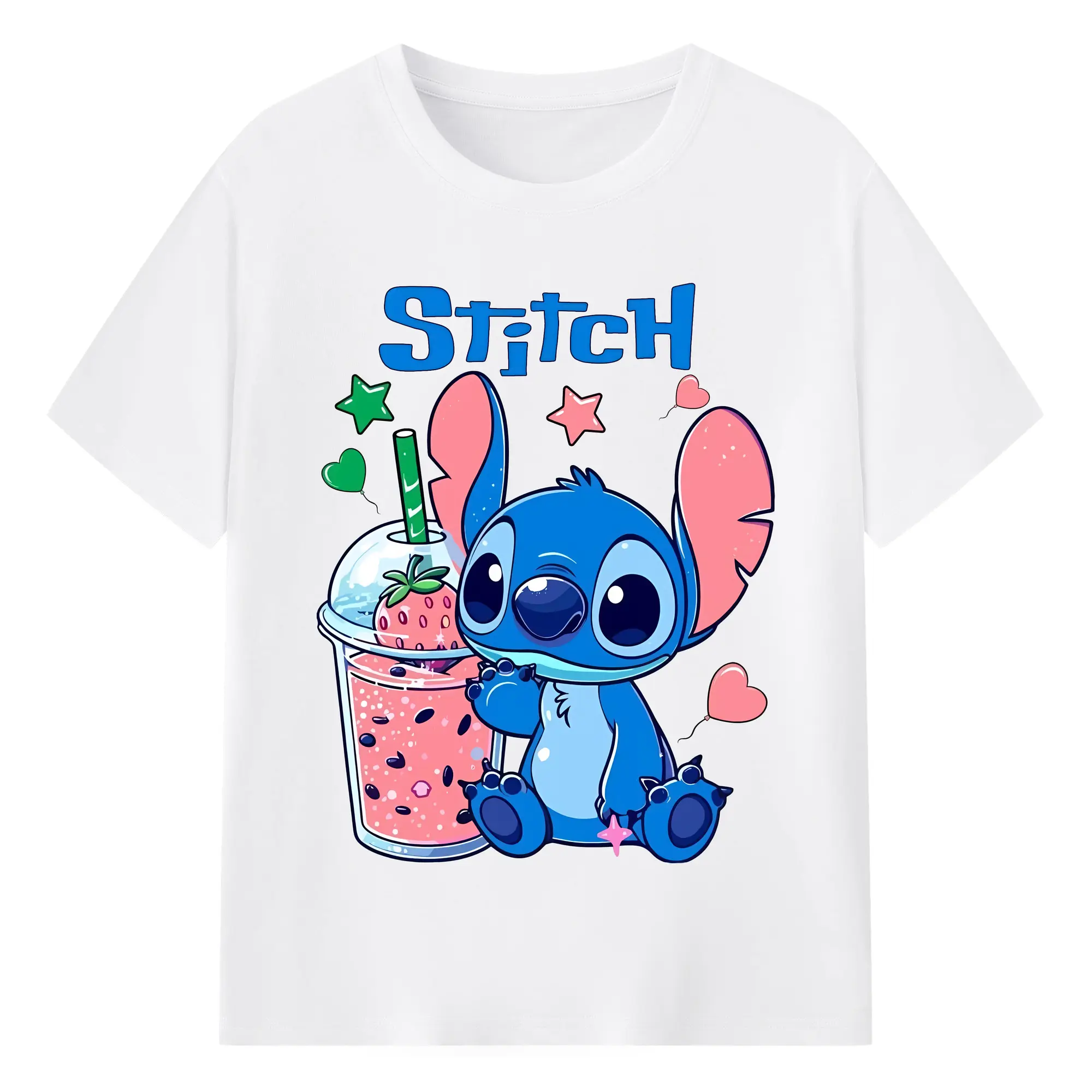 リロ＆スティッチ グッズ スティッチ - 綿100％ 半袖Tシャツ ・ フロントプリント ・ 快適 通気性 ・ 日常使い 散歩 スポーツ用