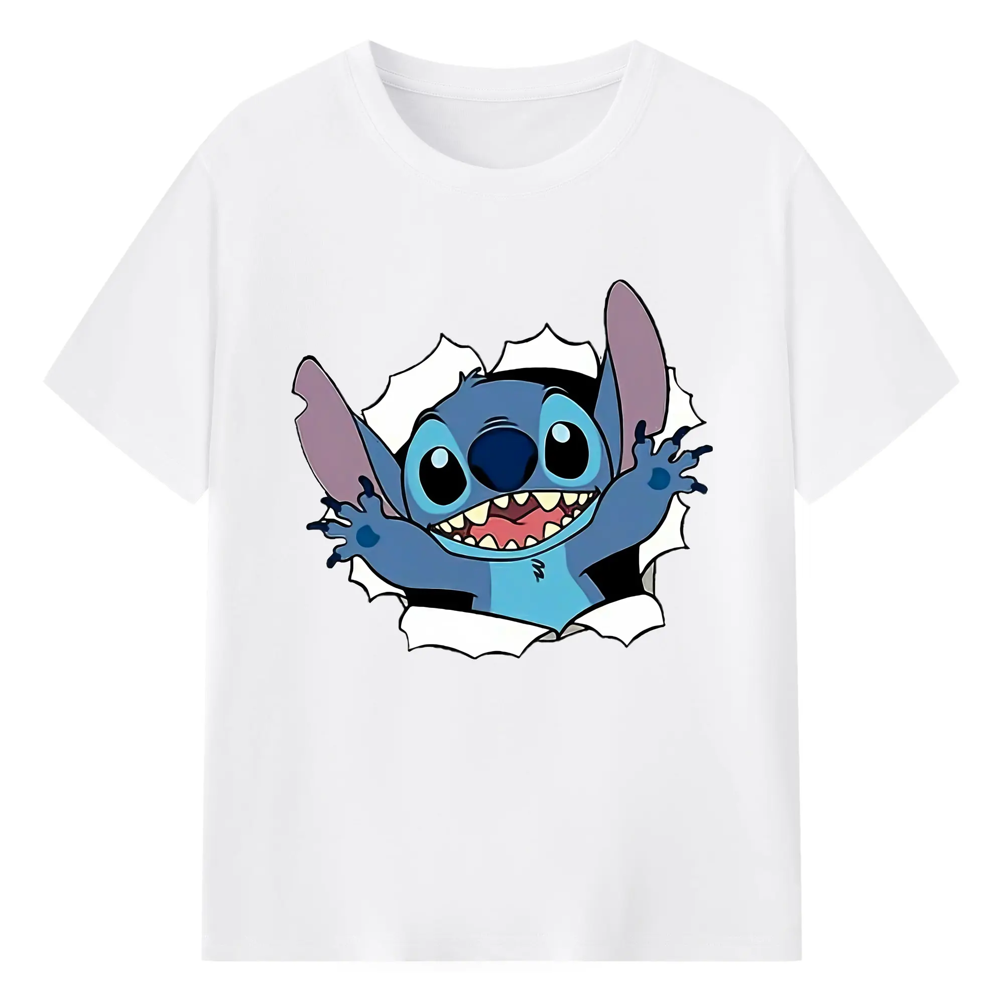 リロ＆スティッチ グッズ スティッチ - 綿100％ 半袖Tシャツ ・ フロントプリント ・ 快適 通気性 ・ 日常使い 散歩 スポーツ用