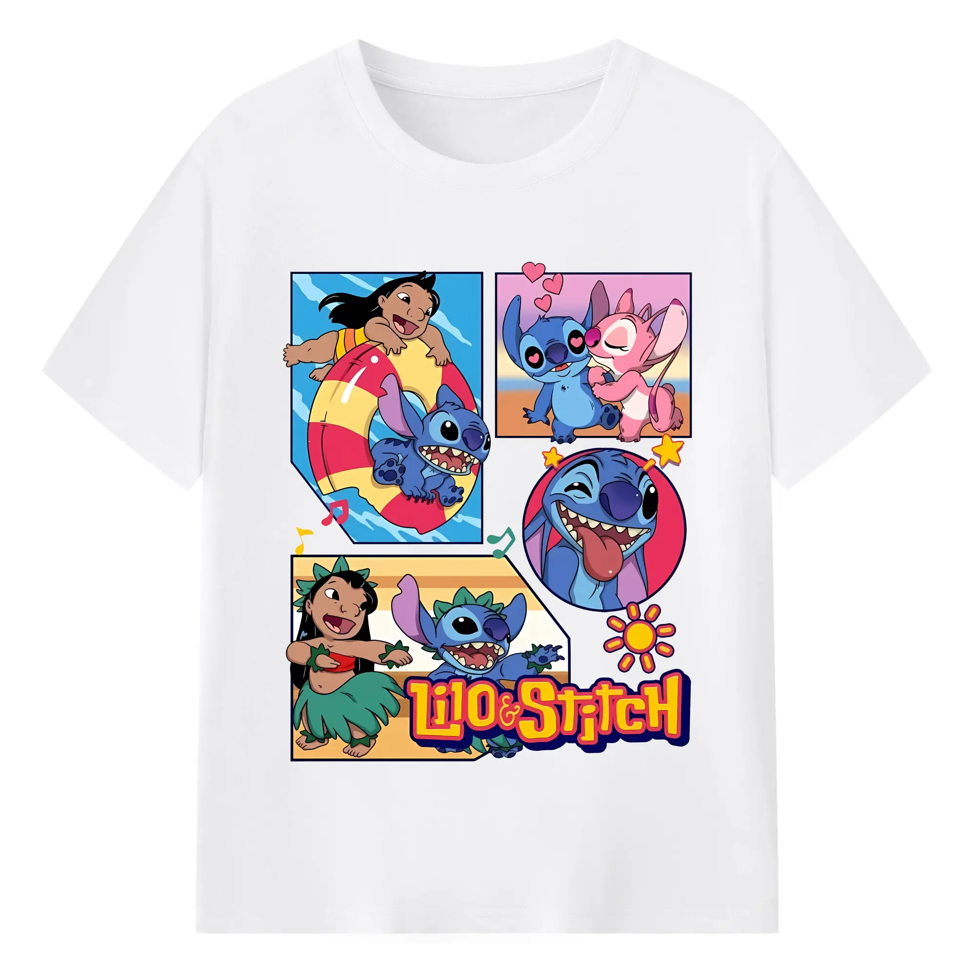 リロ＆スティッチ グッズ スティッチ - 綿100％ 半袖Tシャツ ・ フロントプリント ・ 快適 通気性 ・ 日常使い 散歩 スポーツ用