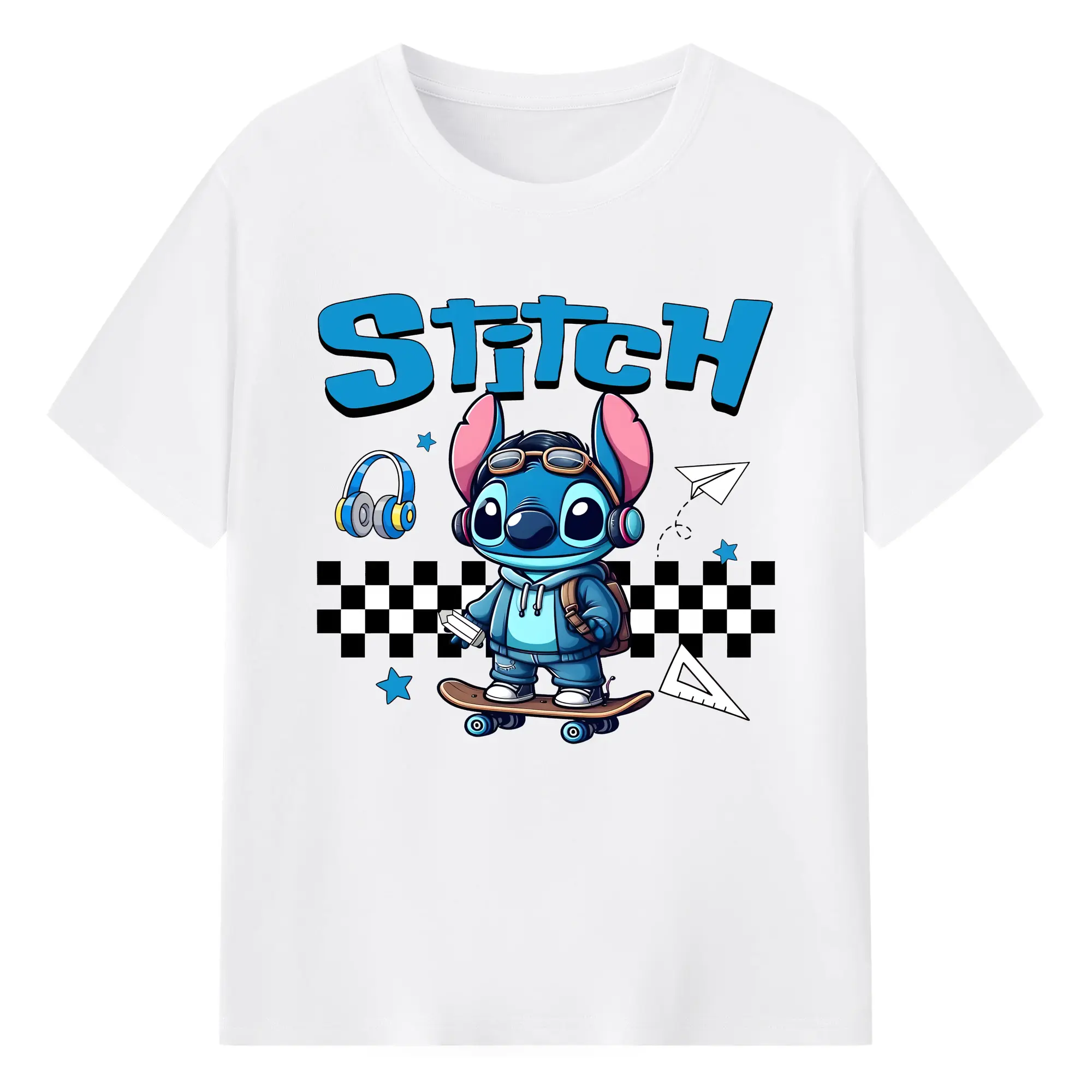 リロ＆スティッチ グッズ スティッチ - 綿100％ 半袖Tシャツ ・ フロントプリント ・ 快適 通気性 ・ 日常使い 散歩 スポーツ用