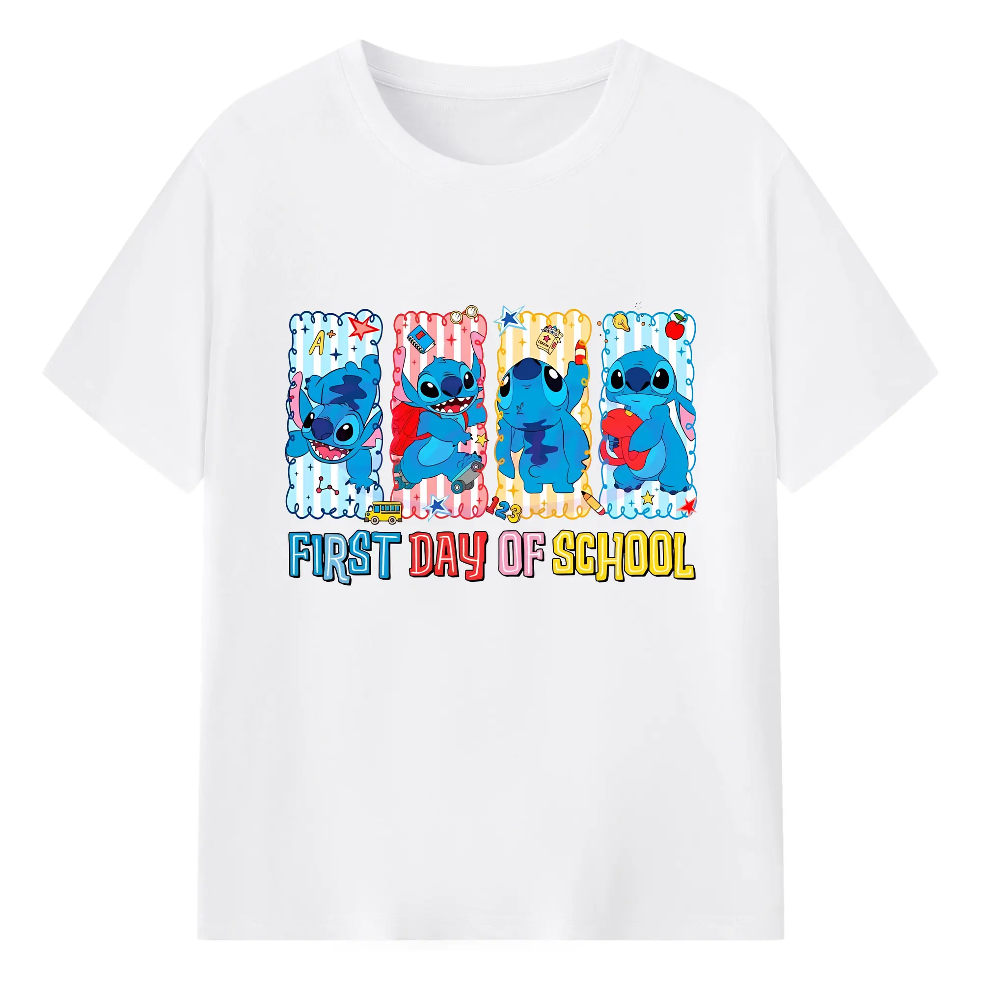 リロ＆スティッチ グッズ スティッチ - 綿100％ 半袖Tシャツ ・ フロントプリント ・ 快適 通気性 ・ 日常使い 散歩 スポーツ用