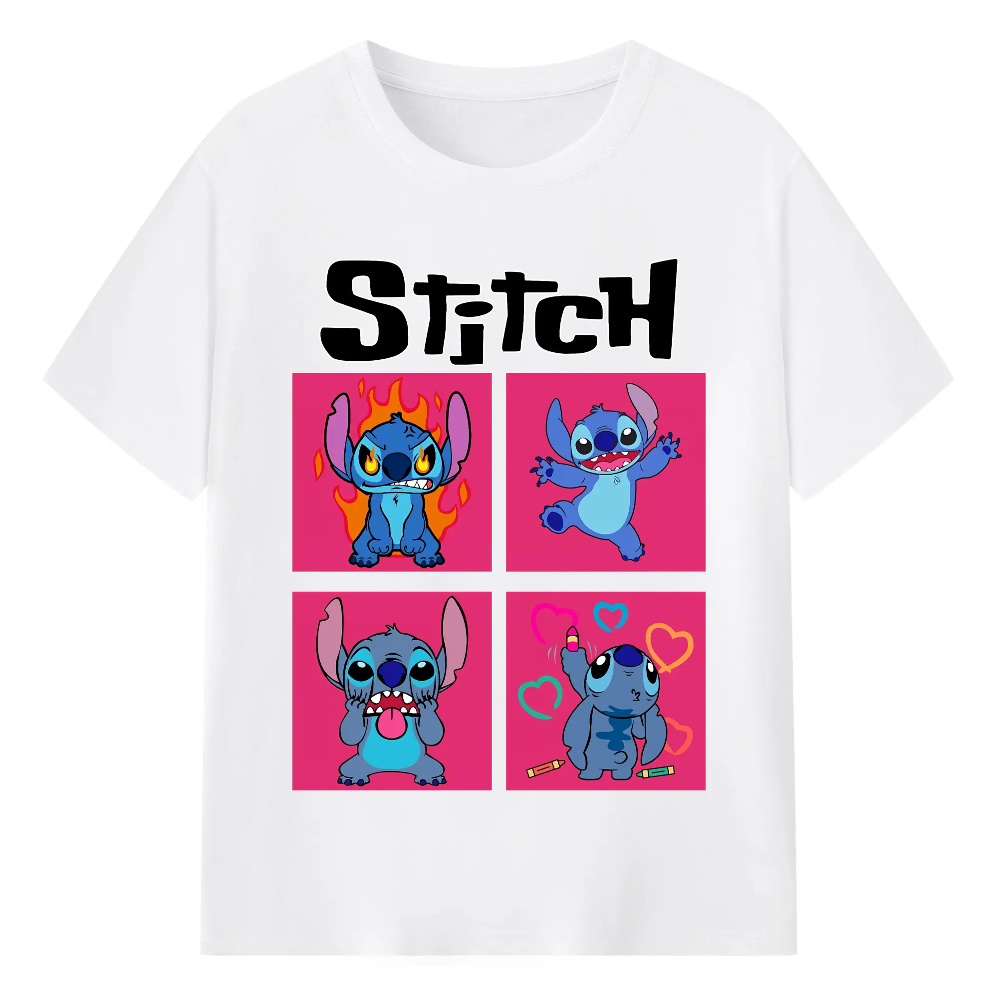 リロ＆スティッチ グッズ スティッチ - 綿100％ 半袖Tシャツ ・ フロントプリント ・ 快適 通気性 ・ 日常使い 散歩 スポーツ用