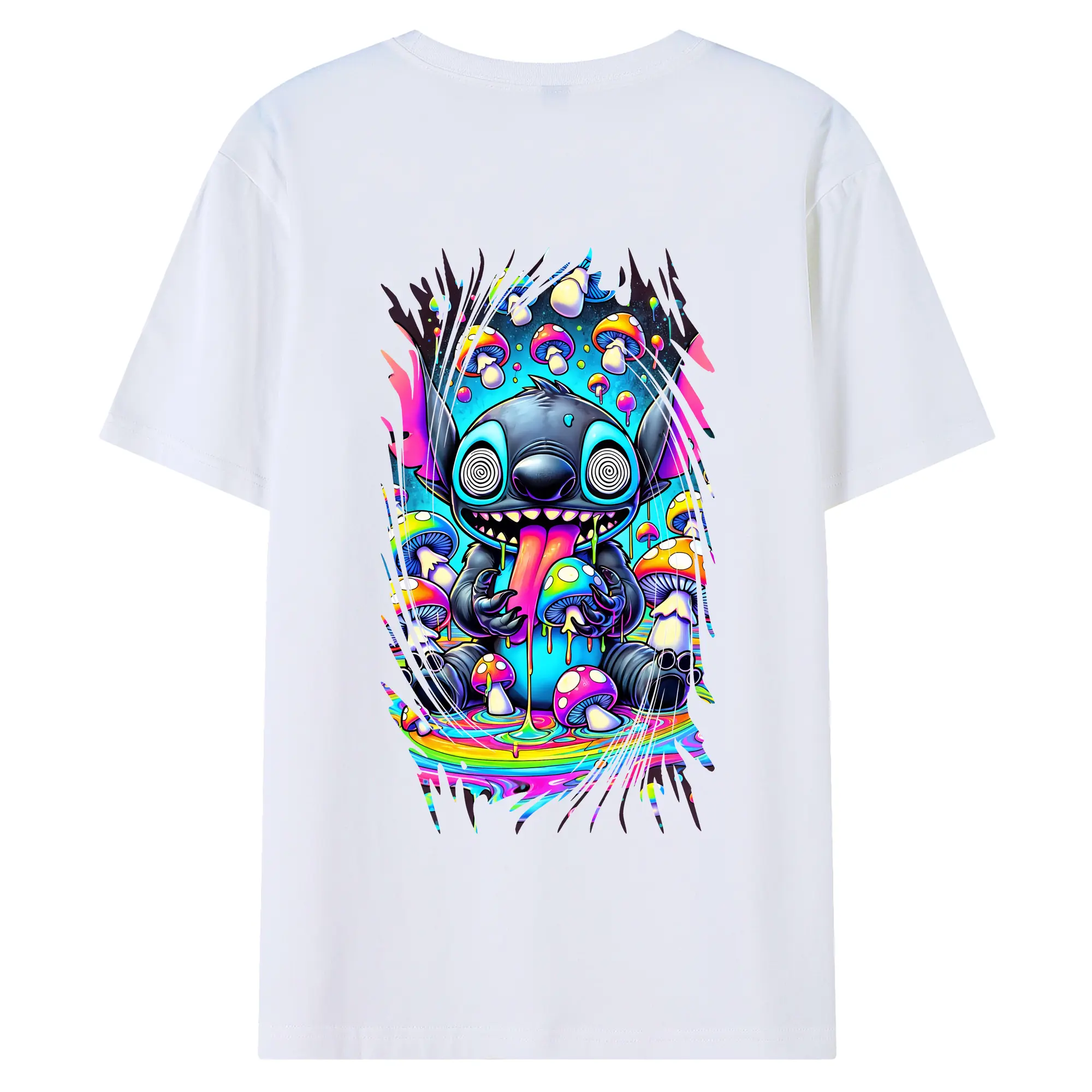 リロ＆スティッチ グッズ スティッチ - 綿100％ 半袖Tシャツ ・ バックプリント ・ 快適 通気性 ・ 日常使い 散歩 スポーツ用