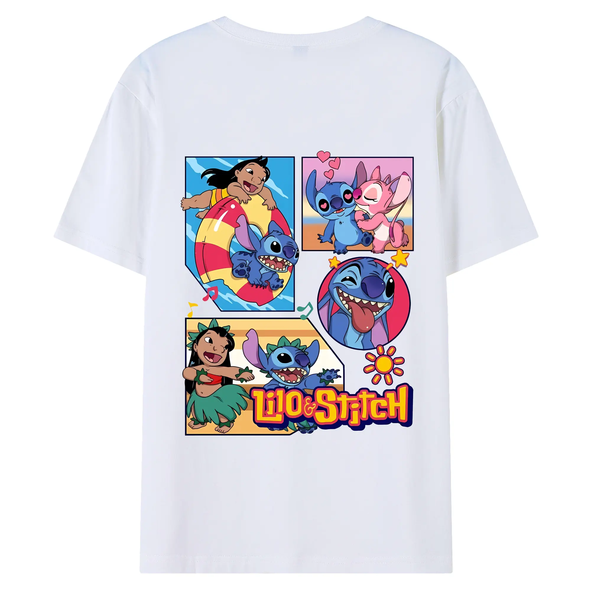 リロ＆スティッチ グッズ スティッチ - 綿100％ 半袖Tシャツ ・ バックプリント ・ 快適 通気性 ・ 日常使い 散歩 スポーツ用