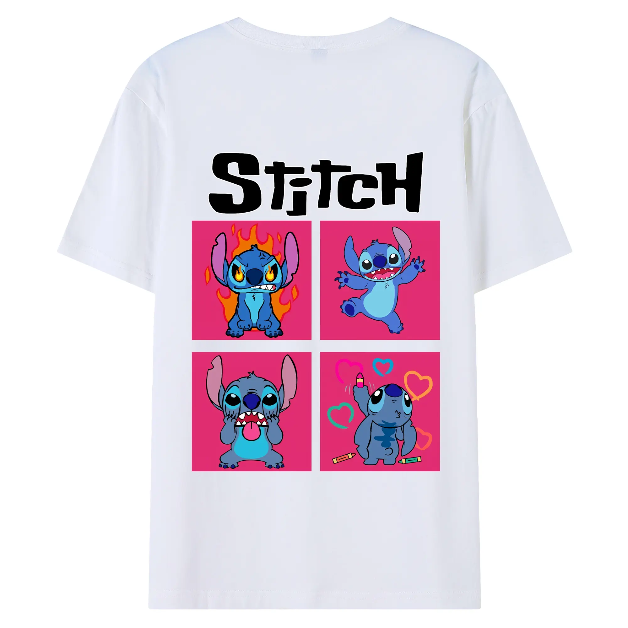 リロ＆スティッチ グッズ スティッチ - 綿100％ 半袖Tシャツ ・ バックプリント ・ 快適 通気性 ・ 日常使い 散歩 スポーツ用