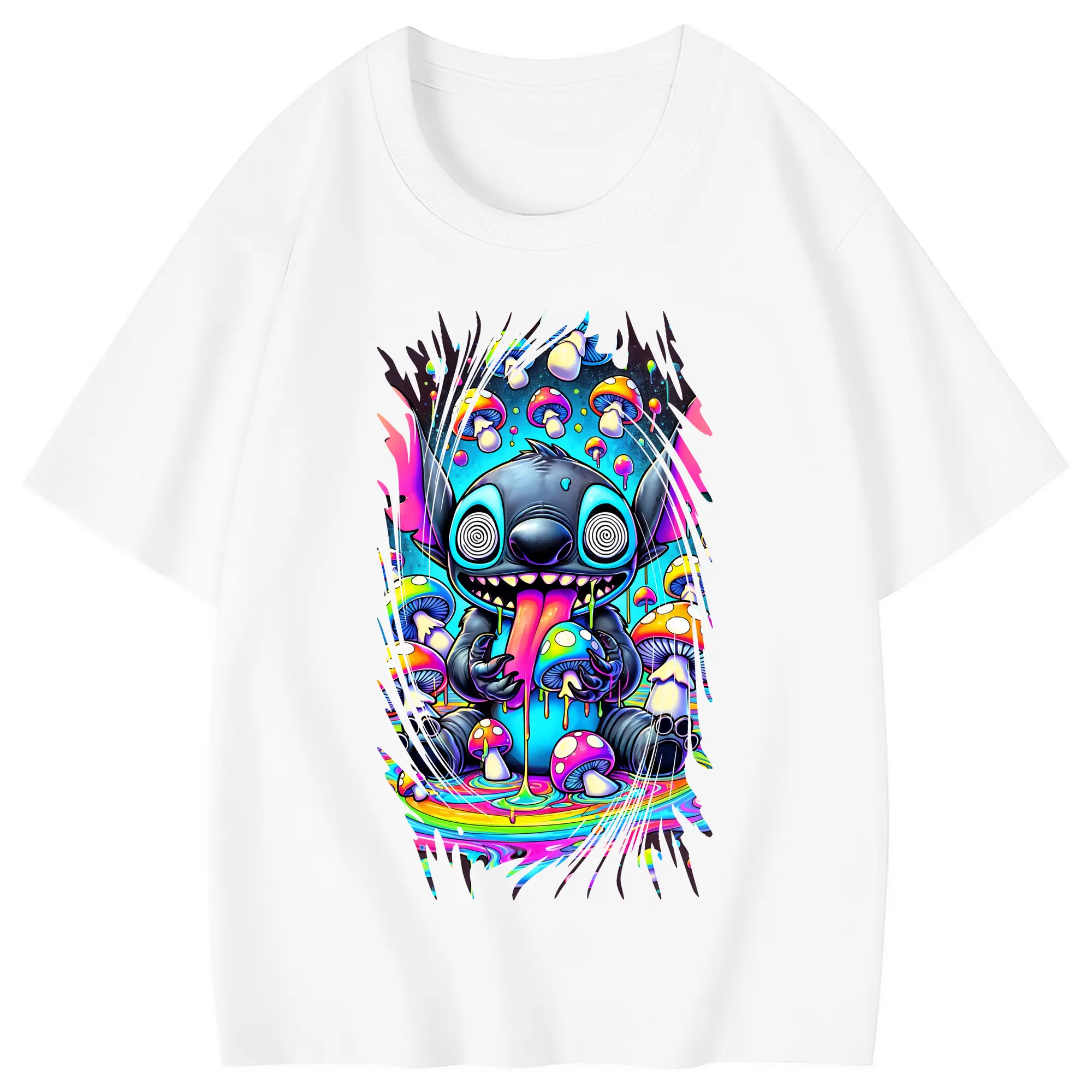 リロ＆スティッチ グッズ スティッチ - 綿100％ キッズTシャツ ・ フロントプリント ・ 快適 通気性 ・ スポーツ カジュアル 散歩用