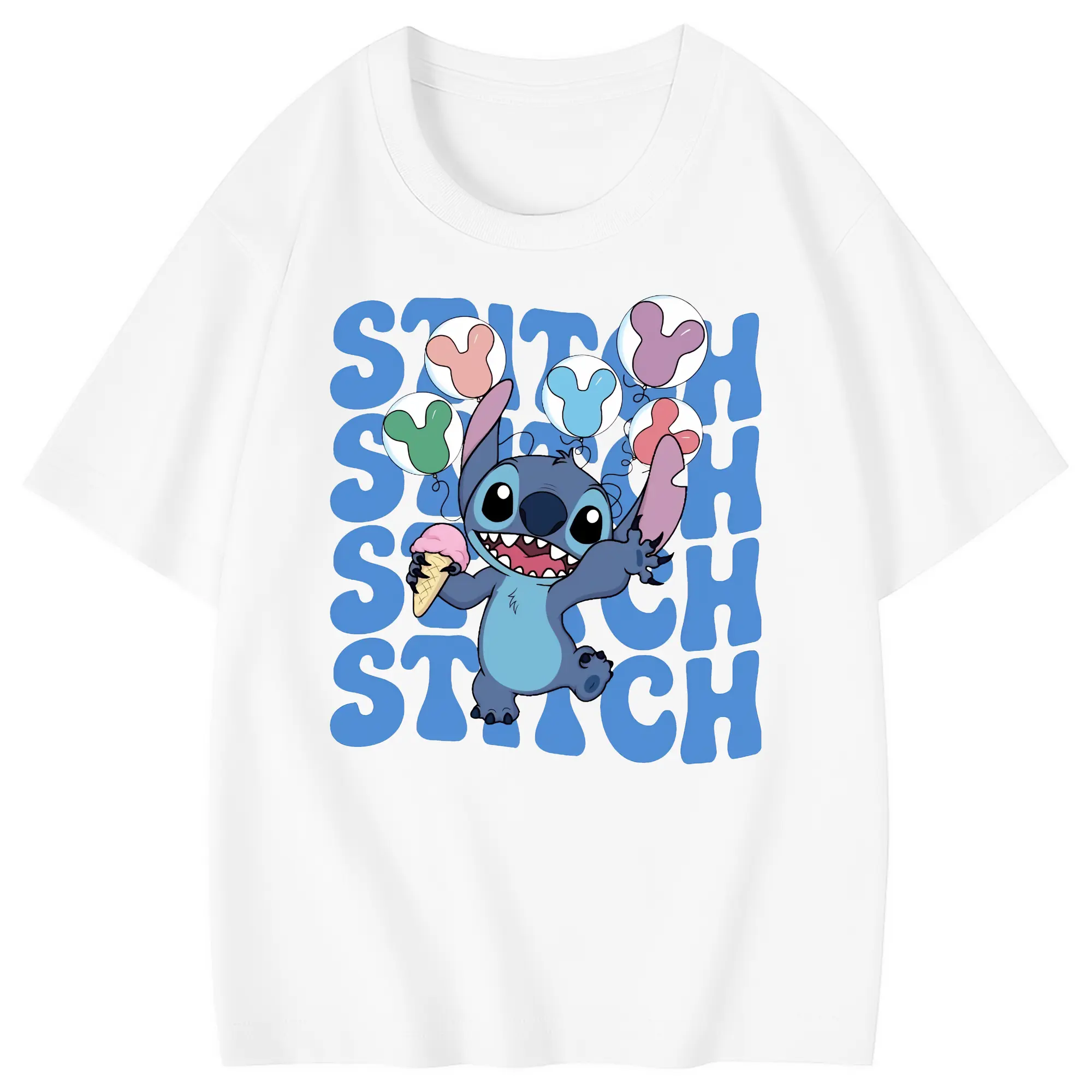 リロ＆スティッチ グッズ スティッチ - 綿100％ キッズTシャツ ・ フロントプリント ・ 快適 通気性 ・ スポーツ カジュアル 散歩用