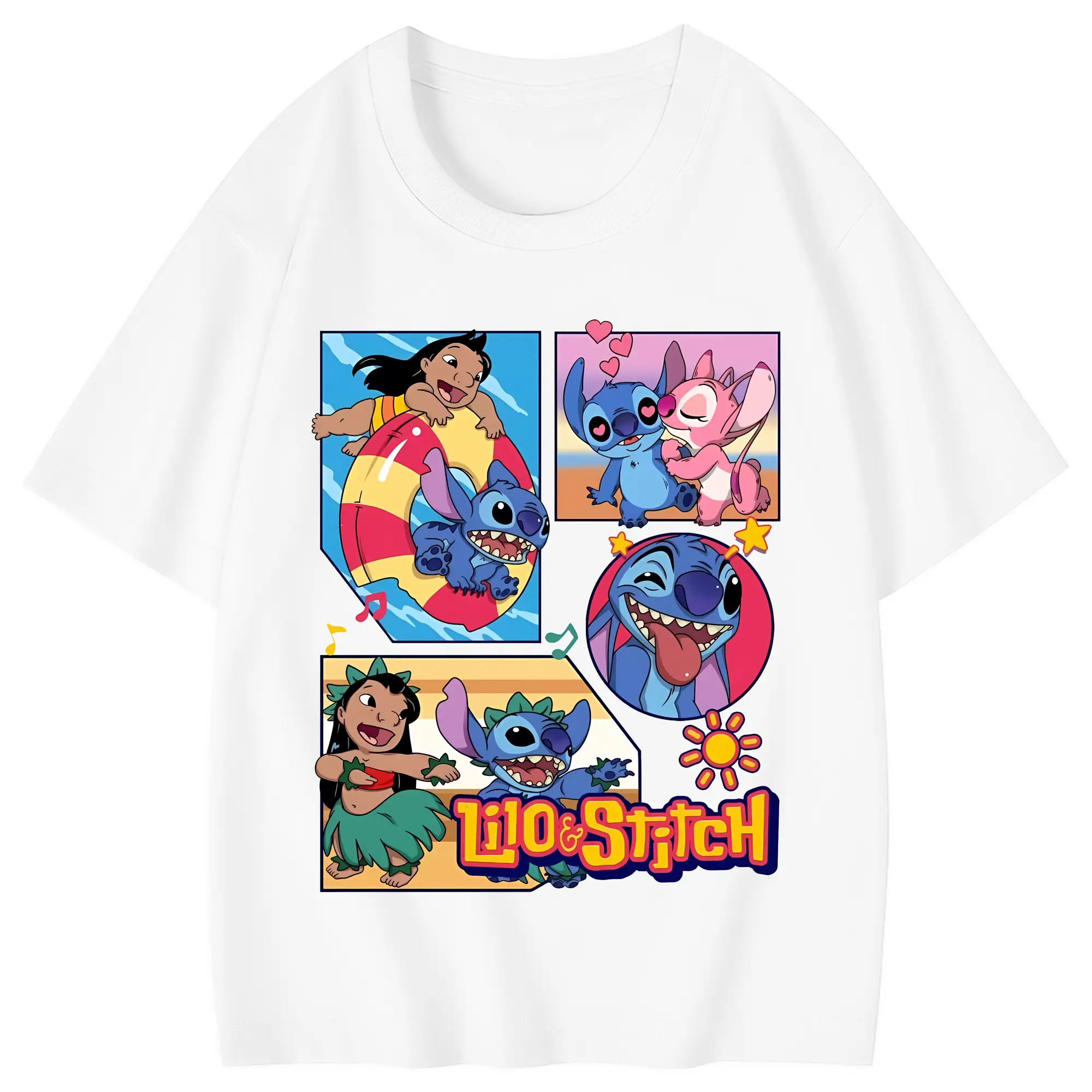 リロ＆スティッチ グッズ スティッチ - 綿100％ キッズTシャツ ・ フロントプリント ・ 快適 通気性 ・ スポーツ カジュアル 散歩用