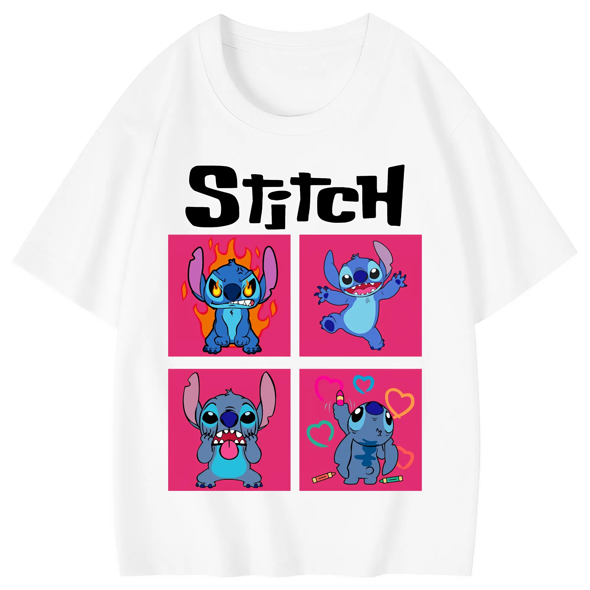 リロ＆スティッチ グッズ スティッチ - 綿100％ キッズTシャツ ・ フロントプリント ・ 快適 通気性 ・ スポーツ カジュアル 散歩用