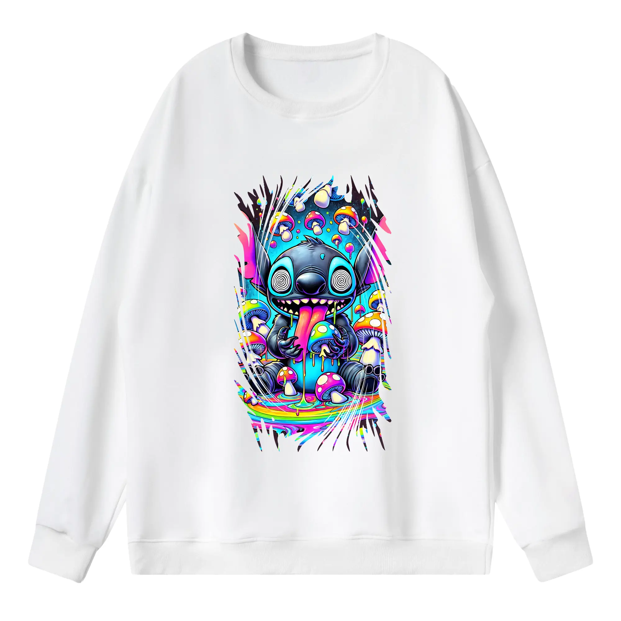 リロ＆スティッチ グッズ スティッチ - 薄手 クルーネック スウェット 裏毛260g · ポリエステル 春秋向け カジュアル 男女兼用 · トレーナー デイリー スポーツ 散歩に最適