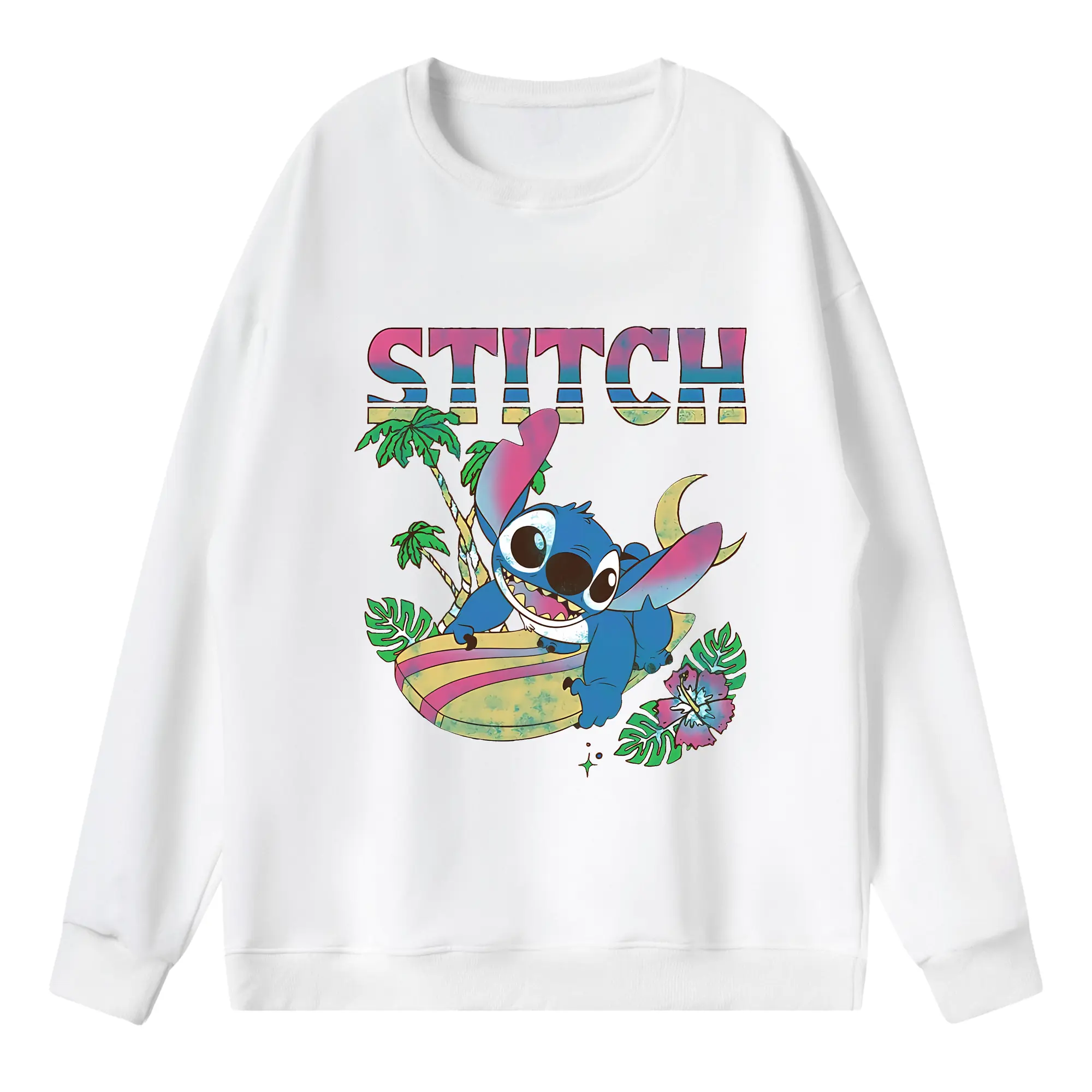 リロ＆スティッチ グッズ スティッチ - 薄手 クルーネック スウェット 裏毛260g · ポリエステル 春秋向け カジュアル 男女兼用 · トレーナー デイリー スポーツ 散歩に最適