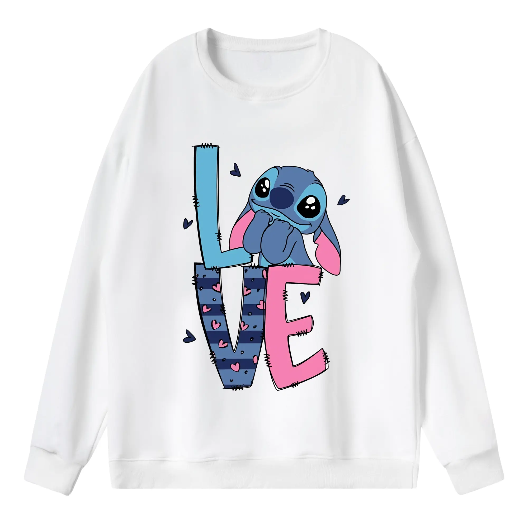 リロ＆スティッチ グッズ スティッチ - 薄手 クルーネック スウェット 裏毛260g · ポリエステル 春秋向け カジュアル 男女兼用 · トレーナー デイリー スポーツ 散歩に最適