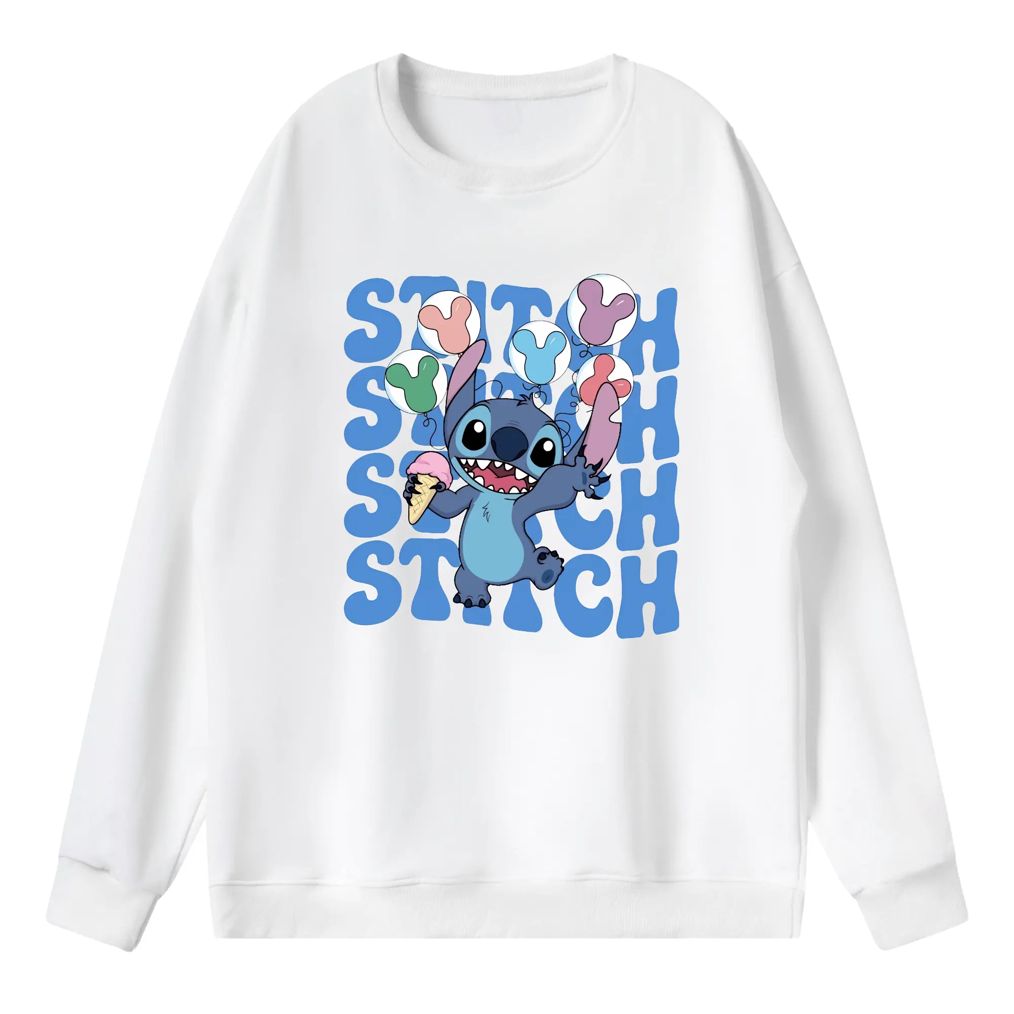 リロ＆スティッチ グッズ スティッチ - 薄手 クルーネック スウェット 裏毛260g · ポリエステル 春秋向け カジュアル 男女兼用 · トレーナー デイリー スポーツ 散歩に最適