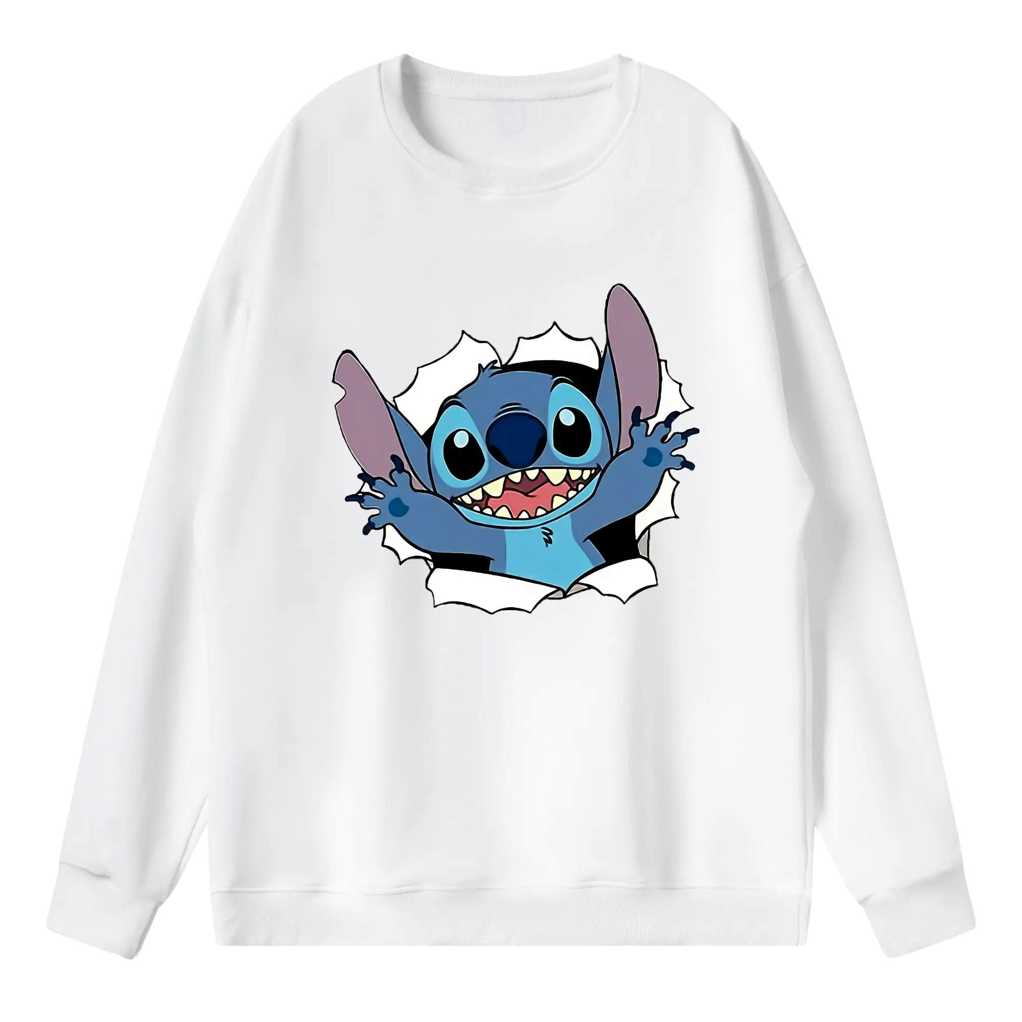 リロ＆スティッチ グッズ スティッチ - 薄手 クルーネック スウェット 裏毛260g · ポリエステル 春秋向け カジュアル 男女兼用 · トレーナー デイリー スポーツ 散歩に最適