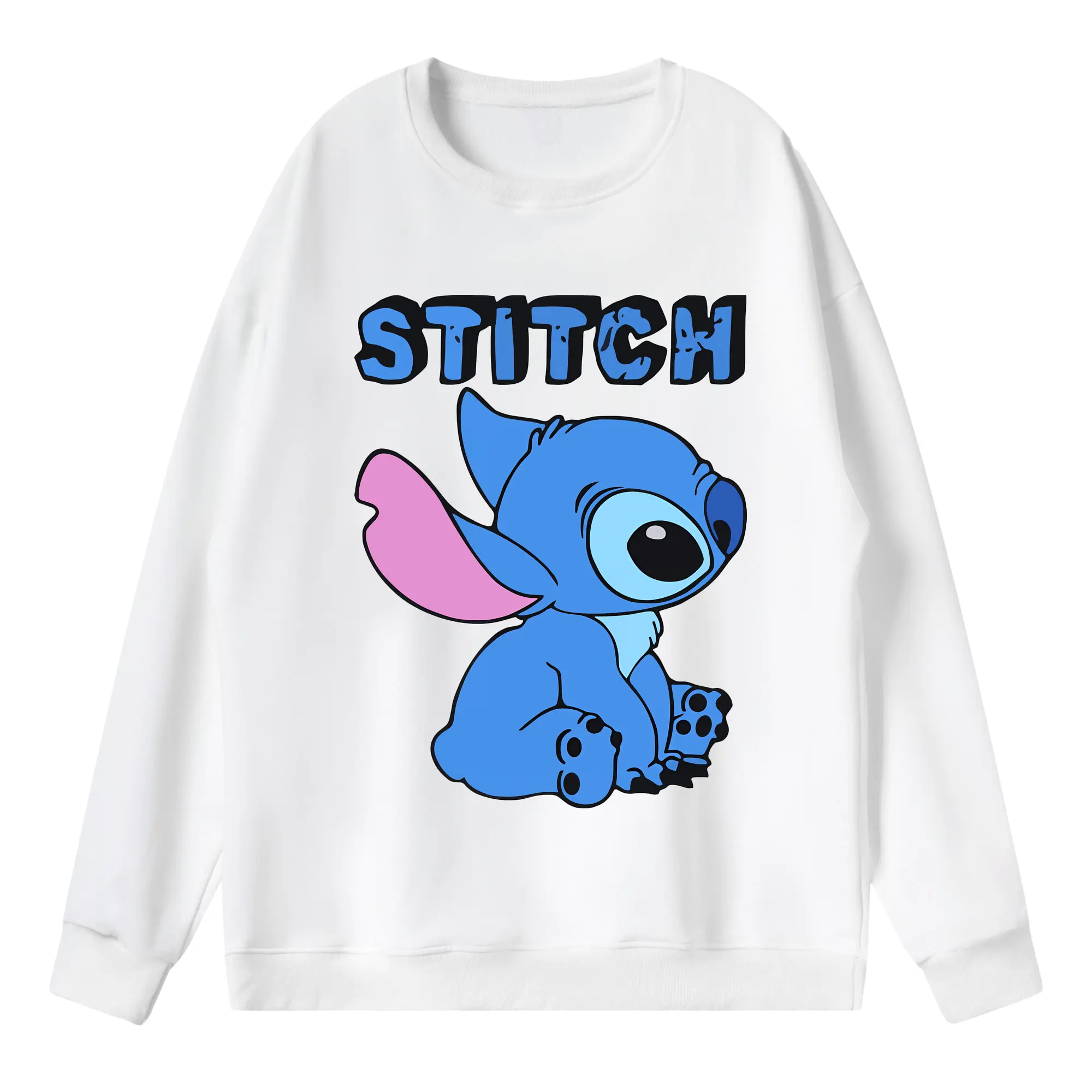 リロ＆スティッチ グッズ スティッチ - 薄手 クルーネック スウェット 裏毛260g · ポリエステル 春秋向け カジュアル 男女兼用 · トレーナー デイリー スポーツ 散歩に最適