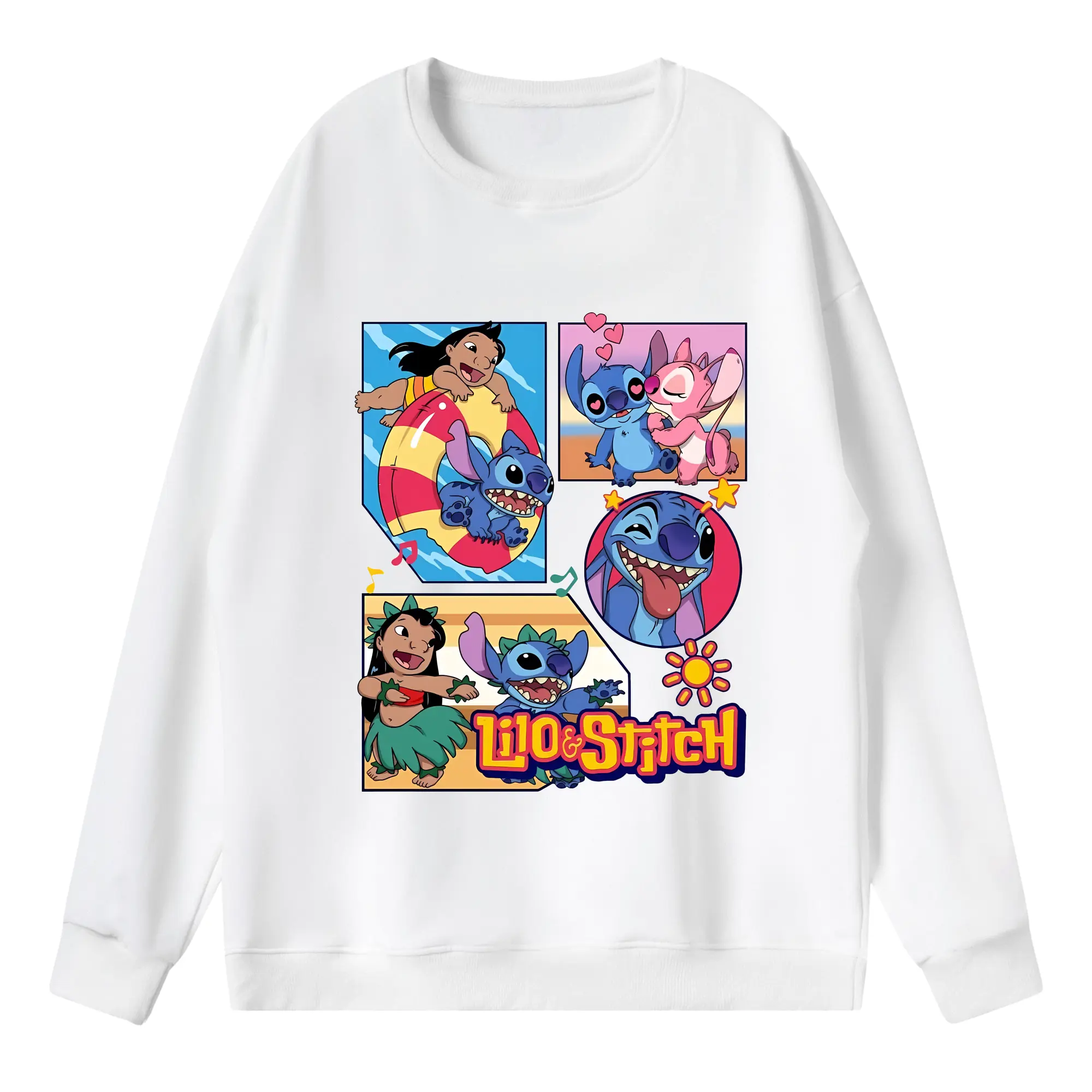リロ＆スティッチ グッズ スティッチ - 薄手 クルーネック スウェット 裏毛260g · ポリエステル 春秋向け カジュアル 男女兼用 · トレーナー デイリー スポーツ 散歩に最適