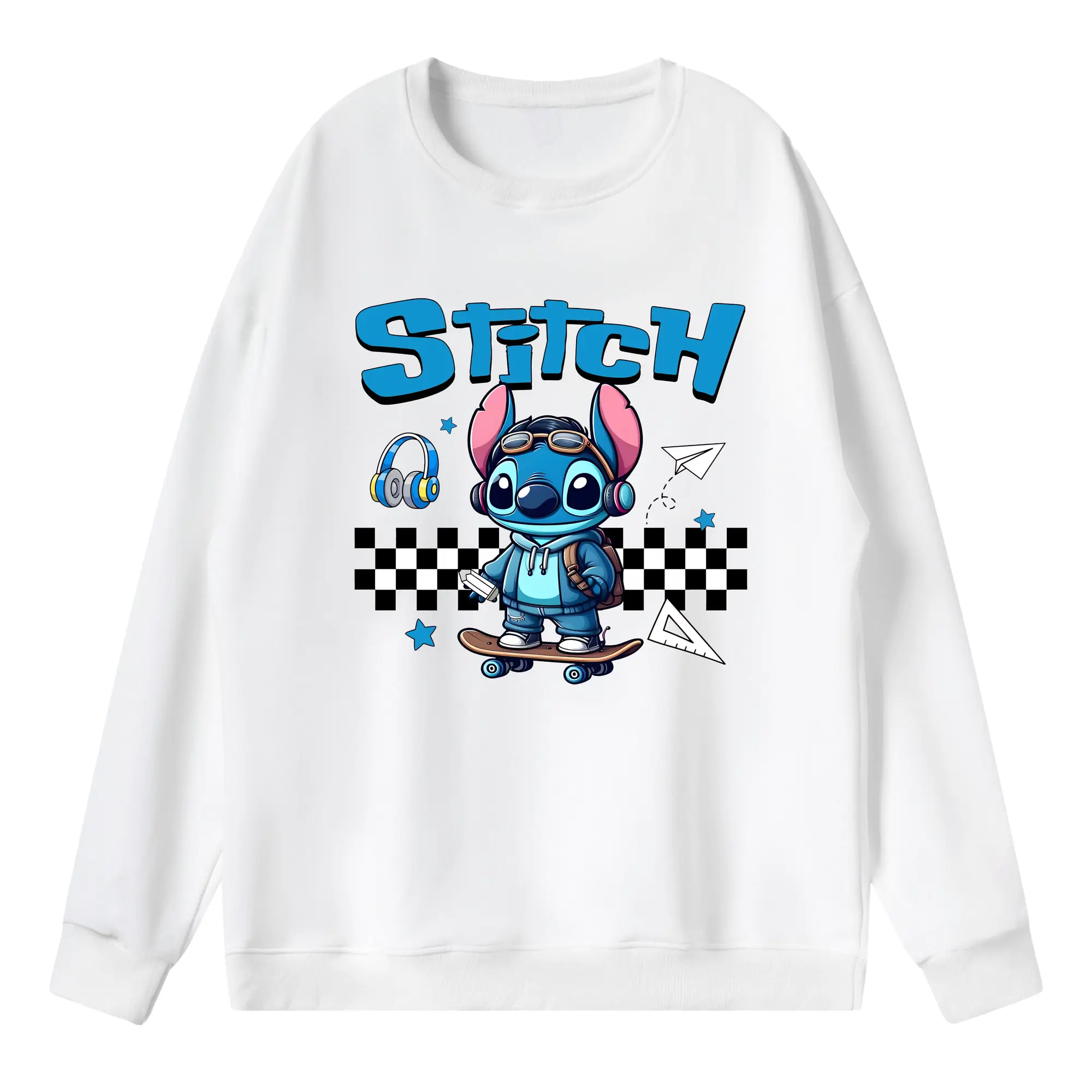 リロ＆スティッチ グッズ スティッチ - 薄手 クルーネック スウェット 裏毛260g · ポリエステル 春秋向け カジュアル 男女兼用 · トレーナー デイリー スポーツ 散歩に最適
