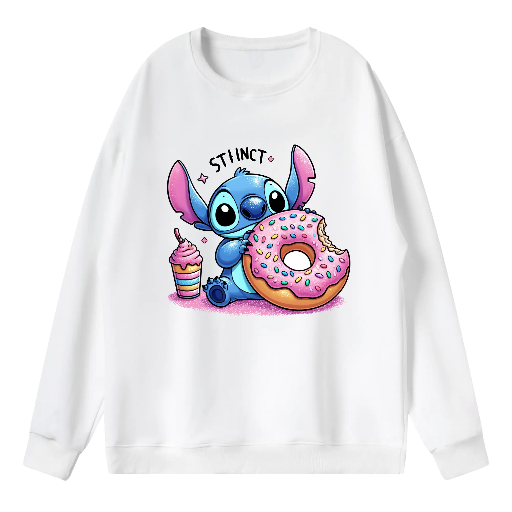 リロ＆スティッチ グッズ スティッチ - 薄手 クルーネック スウェット 裏毛260g · ポリエステル 春秋向け カジュアル 男女兼用 · トレーナー デイリー スポーツ 散歩に最適