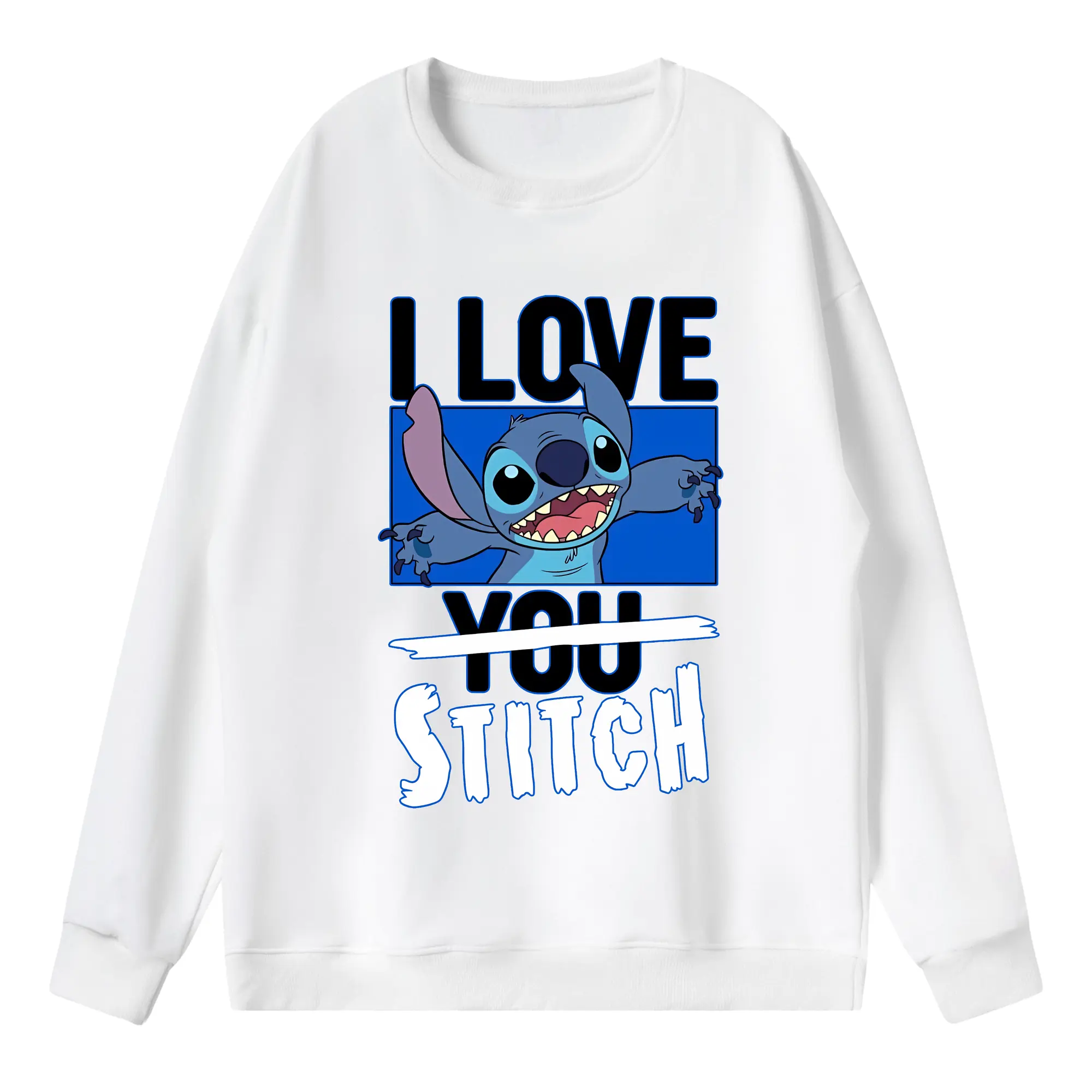 リロ＆スティッチ グッズ スティッチ - 薄手 クルーネック スウェット 裏毛260g · ポリエステル 春秋向け カジュアル 男女兼用 · トレーナー デイリー スポーツ 散歩に最適