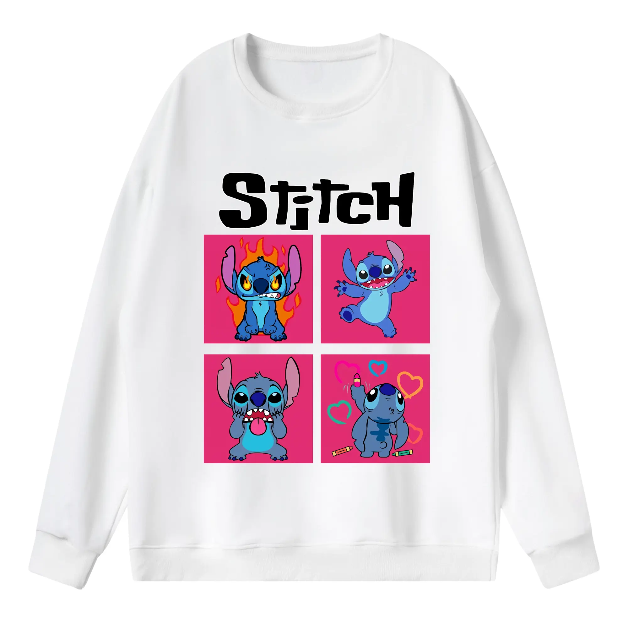 リロ＆スティッチ グッズ スティッチ - 薄手 クルーネック スウェット 裏毛260g · ポリエステル 春秋向け カジュアル 男女兼用 · トレーナー デイリー スポーツ 散歩に最適