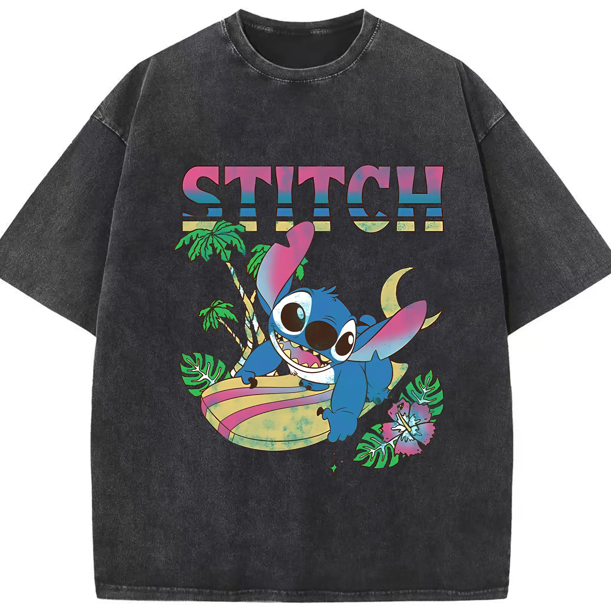 リロ＆スティッチ グッズ スティッチ - 綿100％ ヴィンテージ風 半袖Tシャツ ・ フロントプリント ・ 柔らか肌触り ・ 通気性 快適 ・ スポーツ カジュアル 外出用