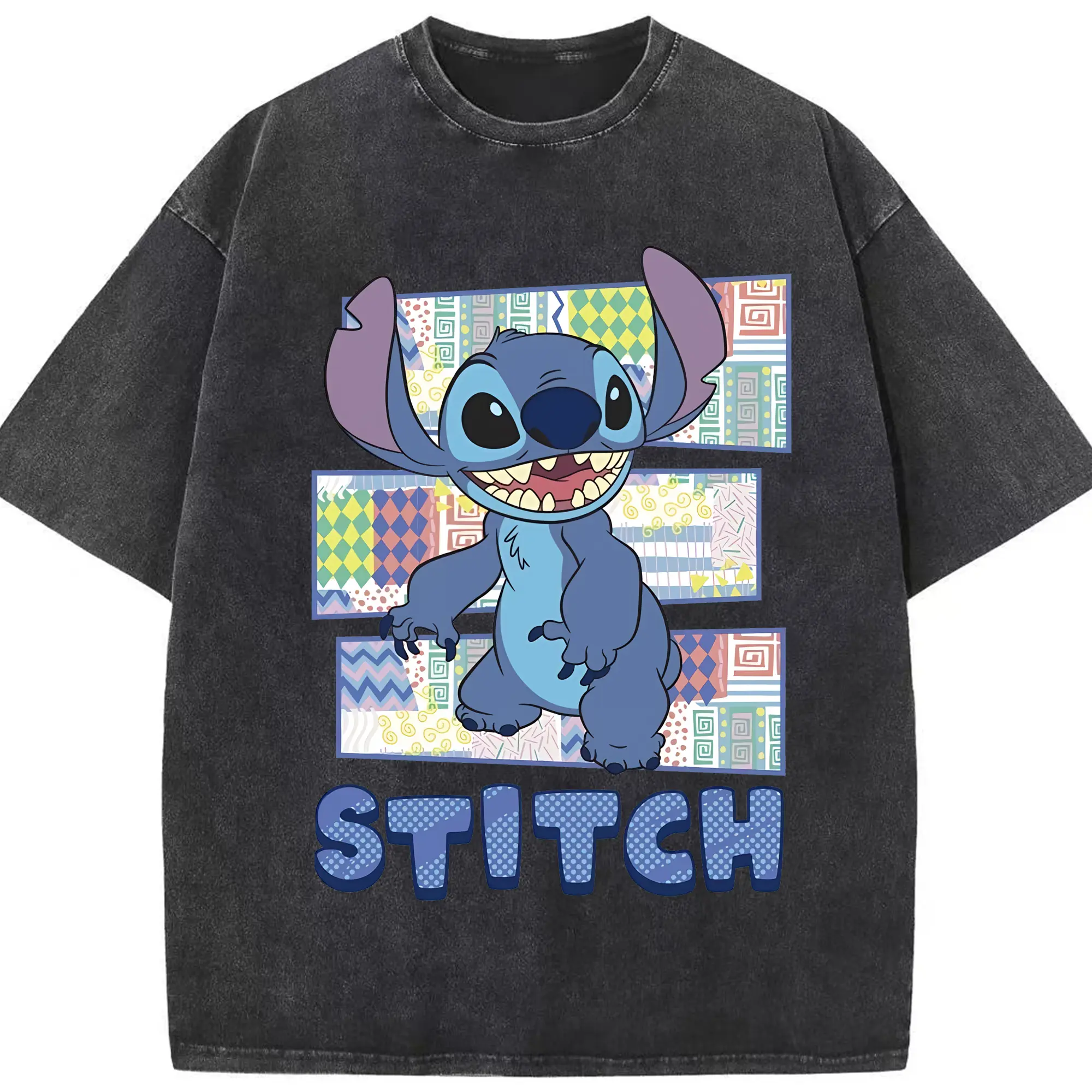 リロ＆スティッチ グッズ スティッチ - 綿100％ ヴィンテージ風 半袖Tシャツ ・ フロントプリント ・ 柔らか肌触り ・ 通気性 快適 ・ スポーツ カジュアル 外出用