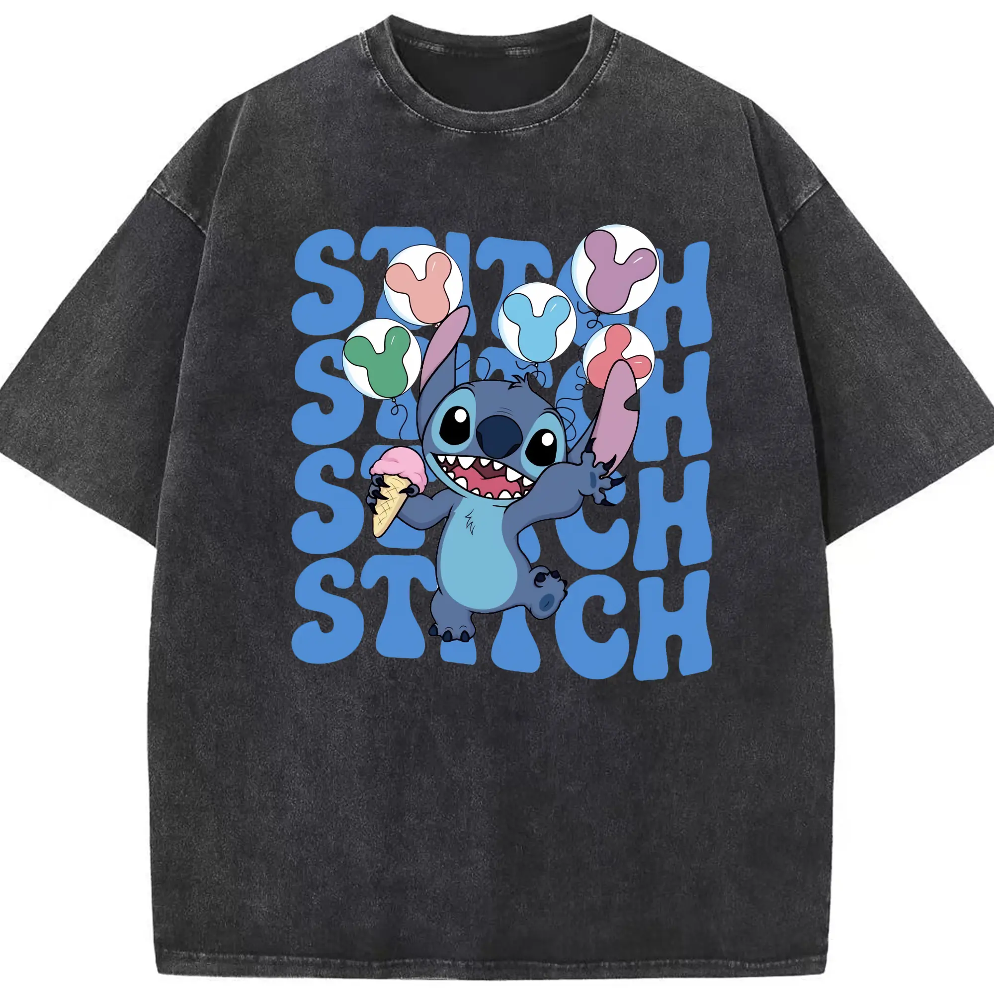 リロ＆スティッチ グッズ スティッチ - 綿100％ ヴィンテージ風 半袖Tシャツ ・ フロントプリント ・ 柔らか肌触り ・ 通気性 快適 ・ スポーツ カジュアル 外出用
