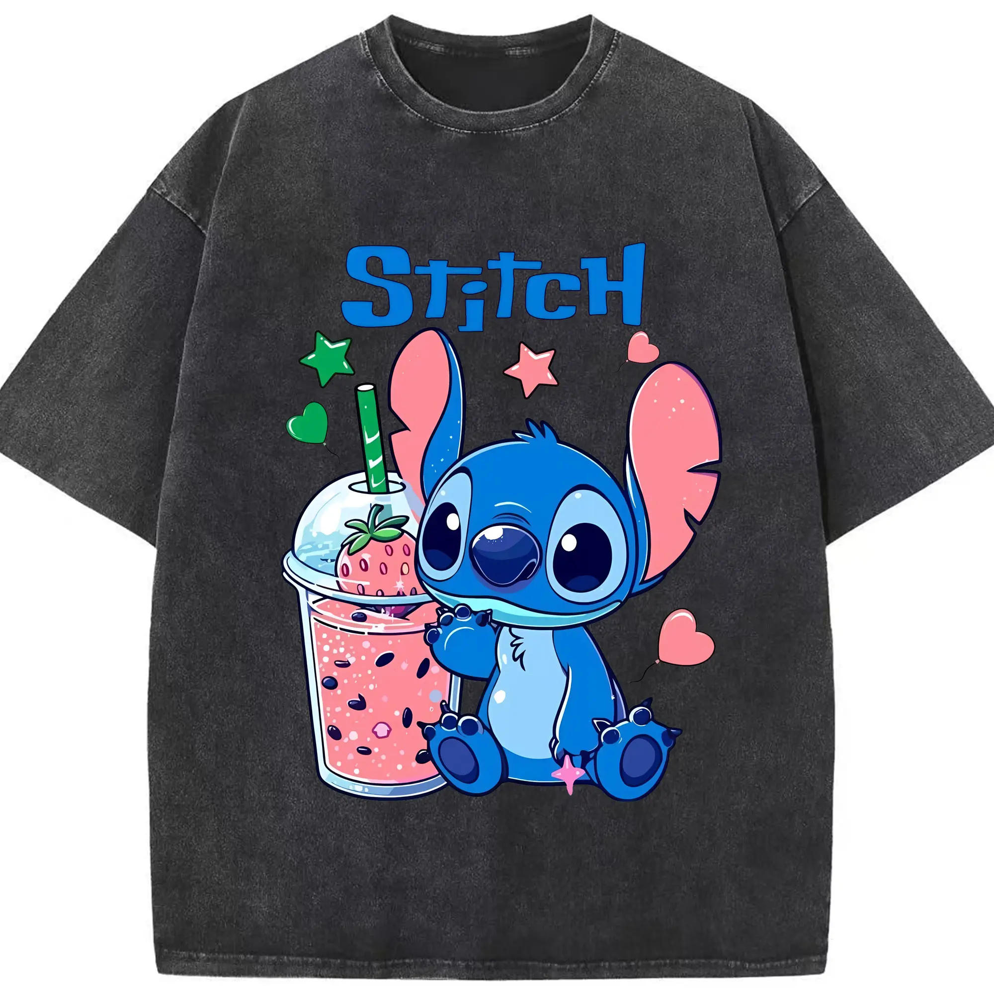 リロ＆スティッチ グッズ スティッチ - 綿100％ ヴィンテージ風 半袖Tシャツ ・ フロントプリント ・ 柔らか肌触り ・ 通気性 快適 ・ スポーツ カジュアル 外出用