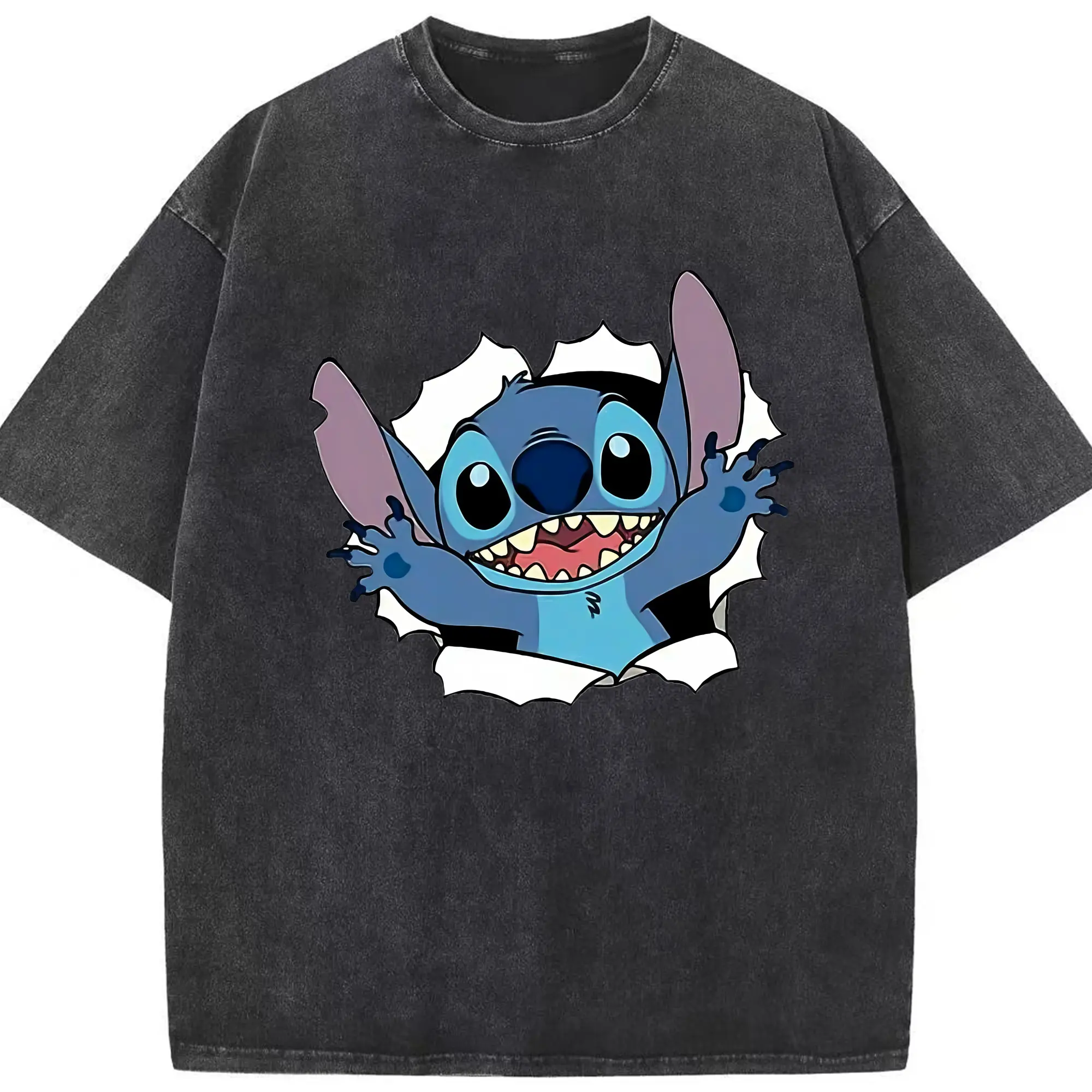 リロ＆スティッチ グッズ スティッチ - 綿100％ ヴィンテージ風 半袖Tシャツ ・ フロントプリント ・ 柔らか肌触り ・ 通気性 快適 ・ スポーツ カジュアル 外出用