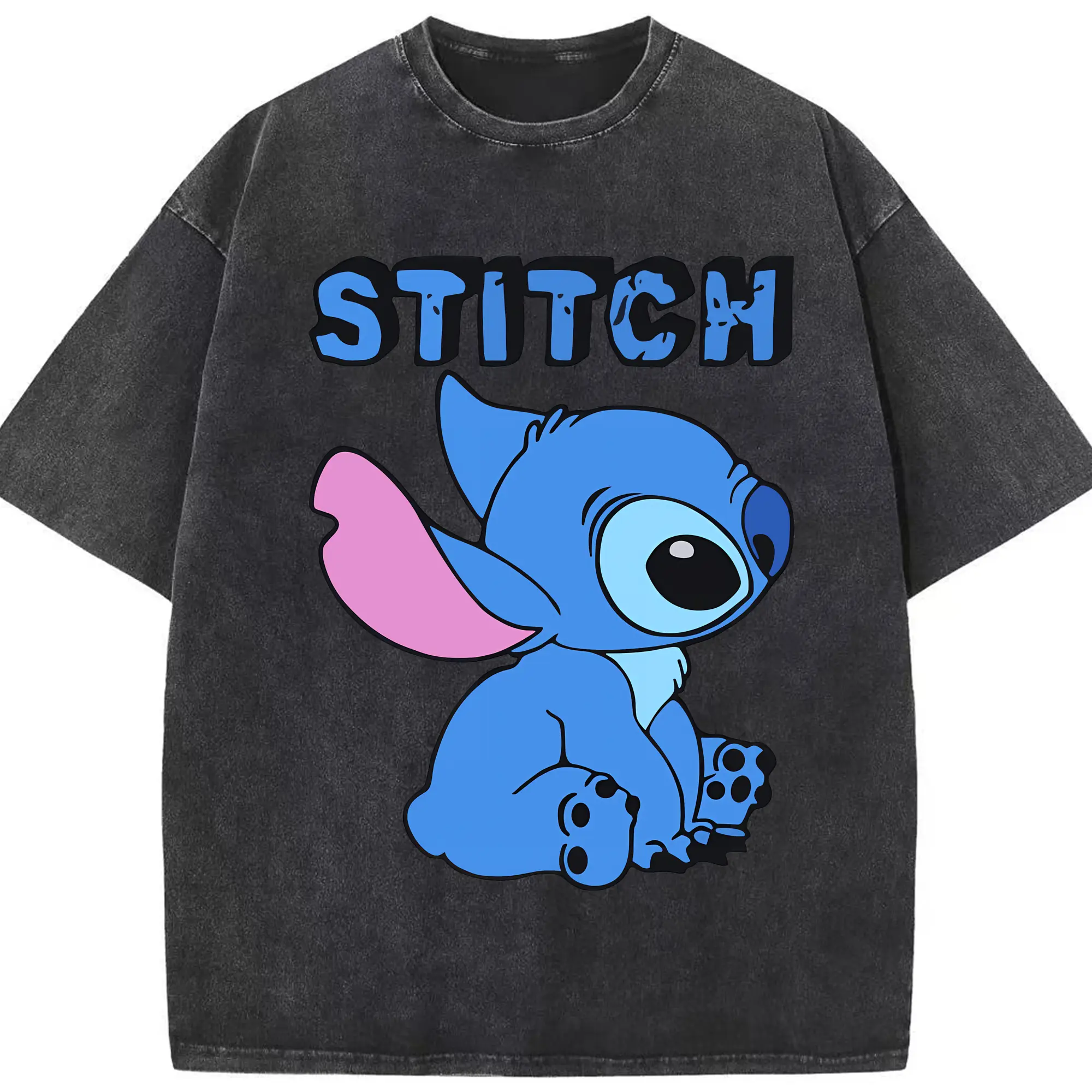 リロ＆スティッチ グッズ スティッチ - 綿100％ ヴィンテージ風 半袖Tシャツ ・ フロントプリント ・ 柔らか肌触り ・ 通気性 快適 ・ スポーツ カジュアル 外出用