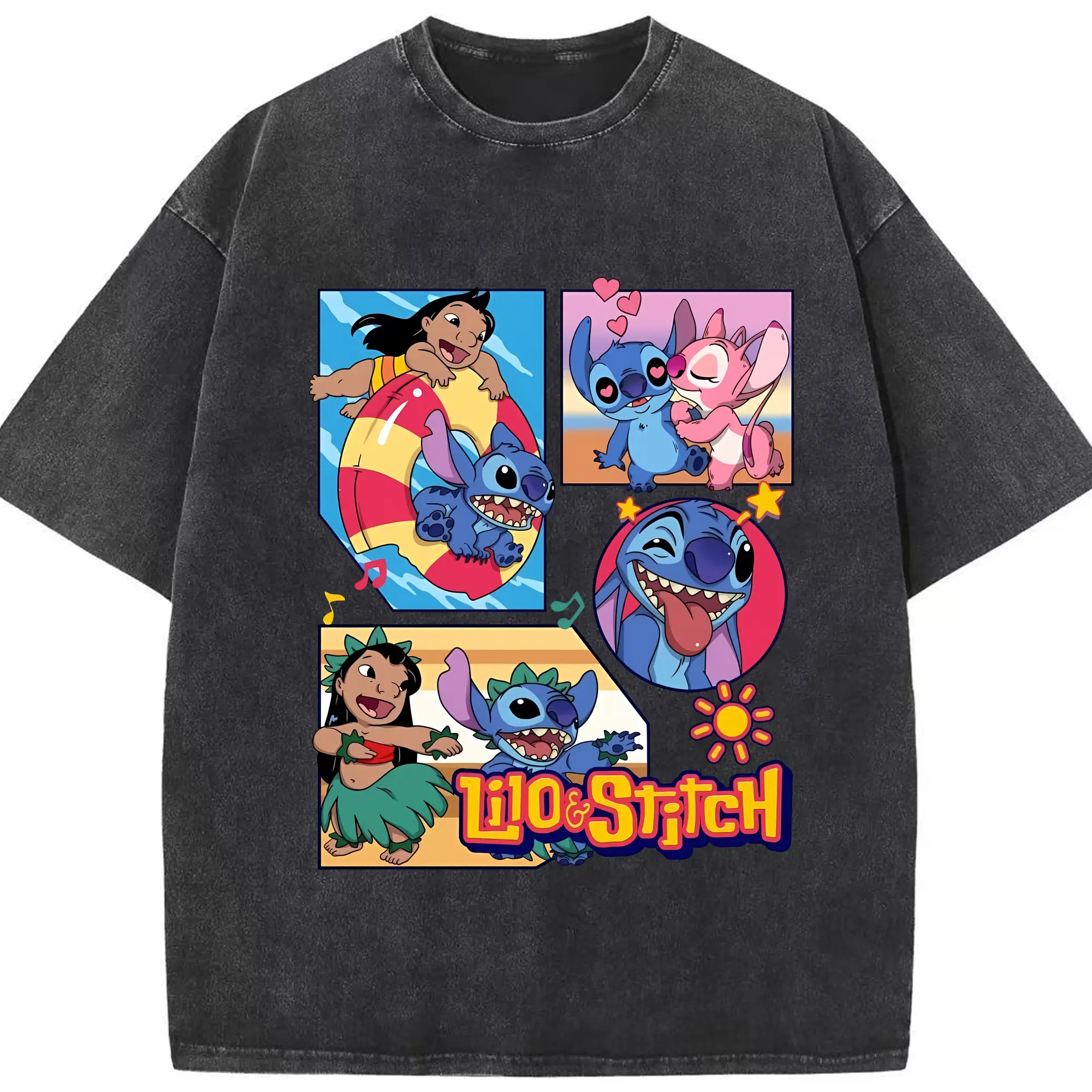 リロ＆スティッチ グッズ スティッチ - 綿100％ ヴィンテージ風 半袖Tシャツ ・ フロントプリント ・ 柔らか肌触り ・ 通気性 快適 ・ スポーツ カジュアル 外出用