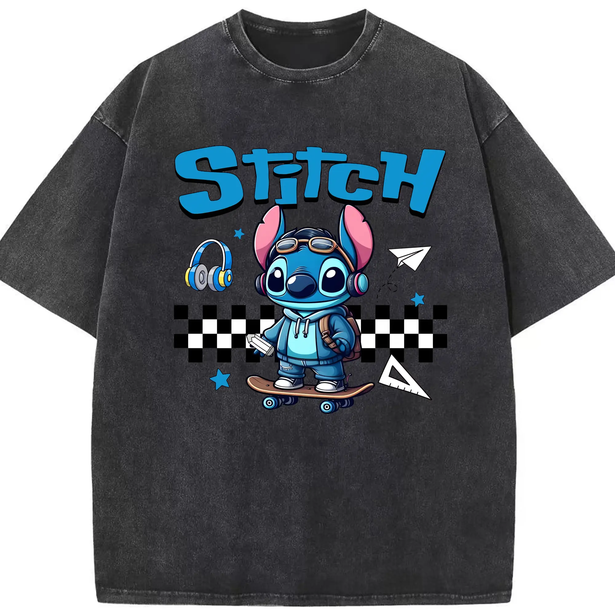 リロ＆スティッチ グッズ スティッチ - 綿100％ ヴィンテージ風 半袖Tシャツ ・ フロントプリント ・ 柔らか肌触り ・ 通気性 快適 ・ スポーツ カジュアル 外出用