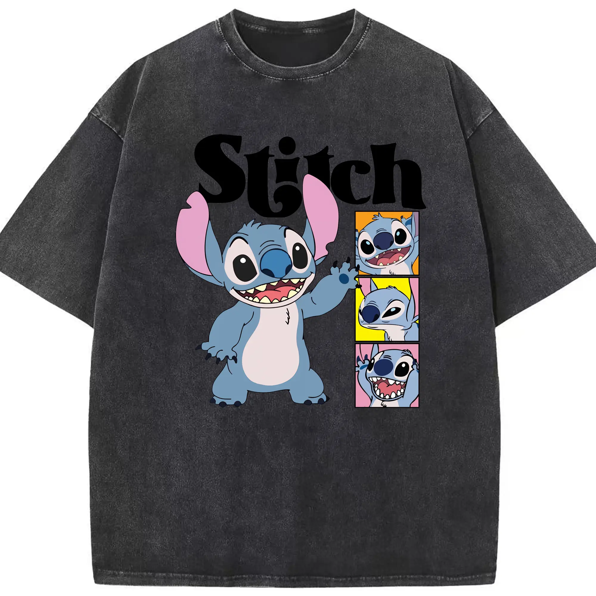 リロ＆スティッチ グッズ スティッチ - 綿100％ ヴィンテージ風 半袖Tシャツ ・ フロントプリント ・ 柔らか肌触り ・ 通気性 快適 ・ スポーツ カジュアル 外出用