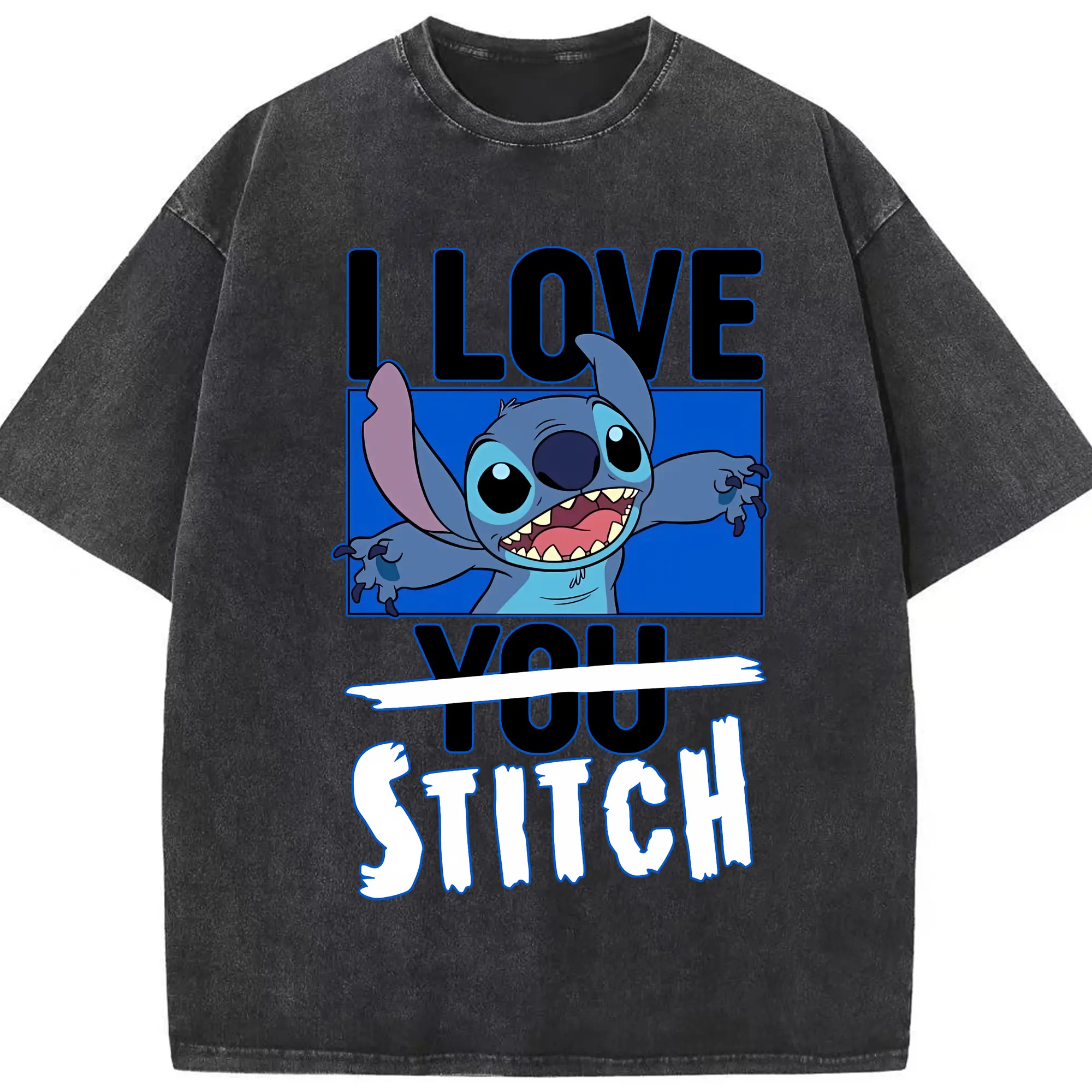 リロ＆スティッチ グッズ スティッチ - 綿100％ ヴィンテージ風 半袖Tシャツ ・ フロントプリント ・ 柔らか肌触り ・ 通気性 快適 ・ スポーツ カジュアル 外出用