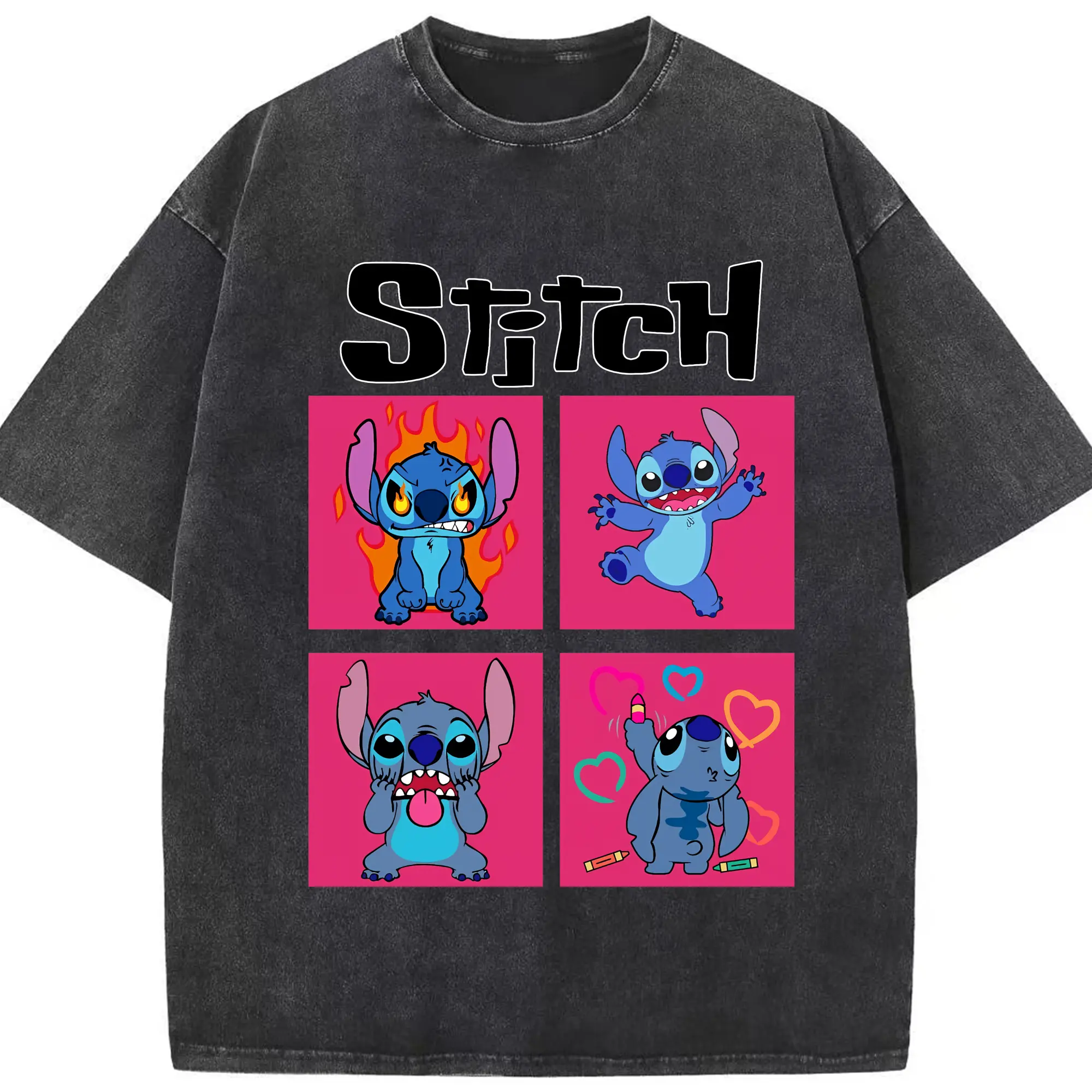 リロ＆スティッチ グッズ スティッチ - 綿100％ ヴィンテージ風 半袖Tシャツ ・ フロントプリント ・ 柔らか肌触り ・ 通気性 快適 ・ スポーツ カジュアル 外出用