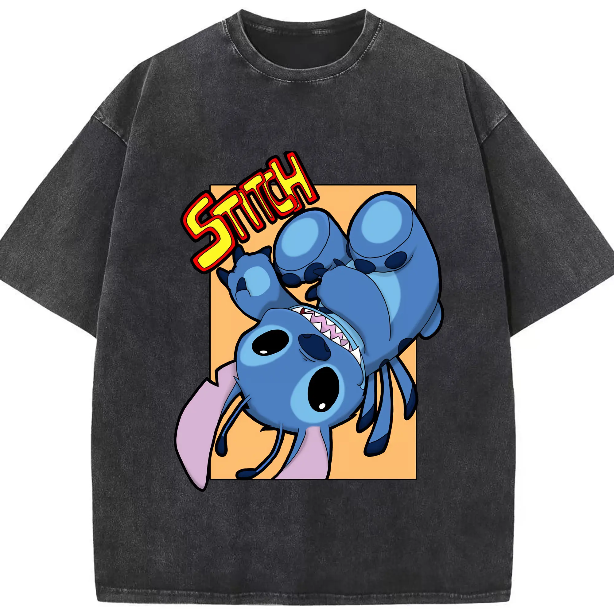 リロ＆スティッチ グッズ スティッチ - 綿100％ ヴィンテージ風 半袖Tシャツ ・ フロントプリント ・ 柔らか肌触り ・ 通気性 快適 ・ スポーツ カジュアル 外出用