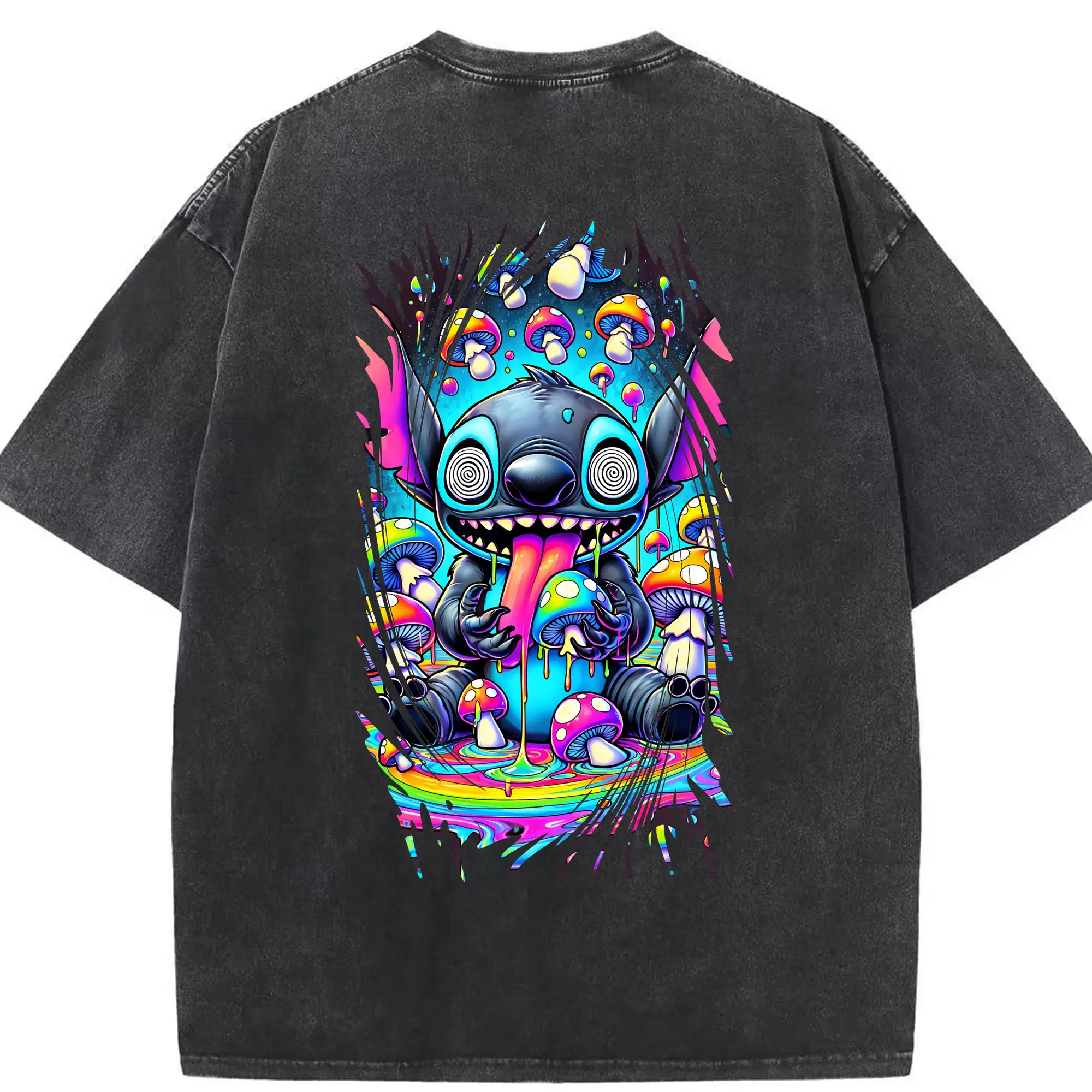 リロ＆スティッチ グッズ スティッチ - 綿100％ ヴィンテージ風 半袖Tシャツ ・ 背面プリント ・ 柔らか肌触り ・ 通気性 快適 ・ スポーツ カジュアル 外出用