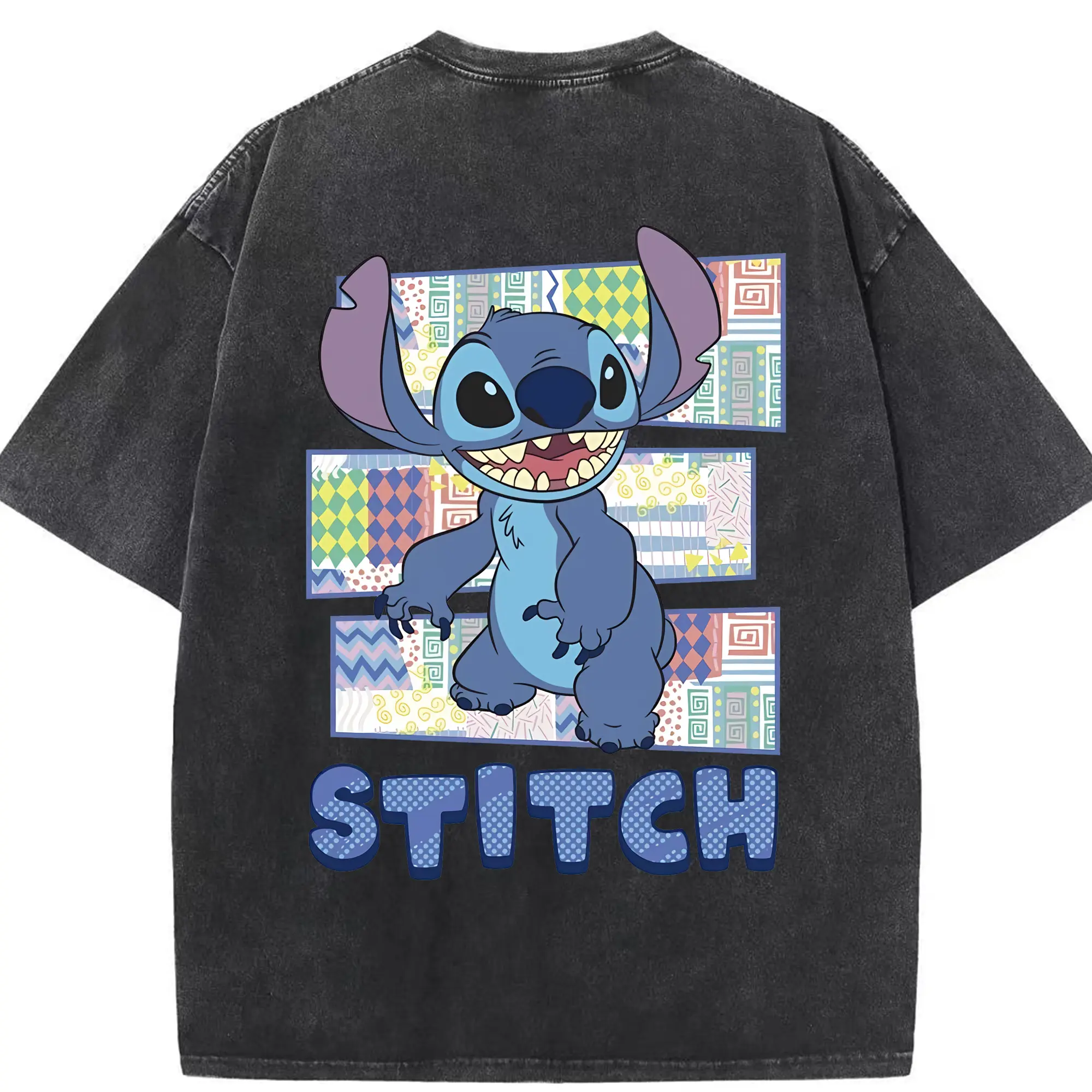 リロ＆スティッチ グッズ スティッチ - 綿100％ ヴィンテージ風 半袖Tシャツ ・ 背面プリント ・ 柔らか肌触り ・ 通気性 快適 ・ スポーツ カジュアル 外出用