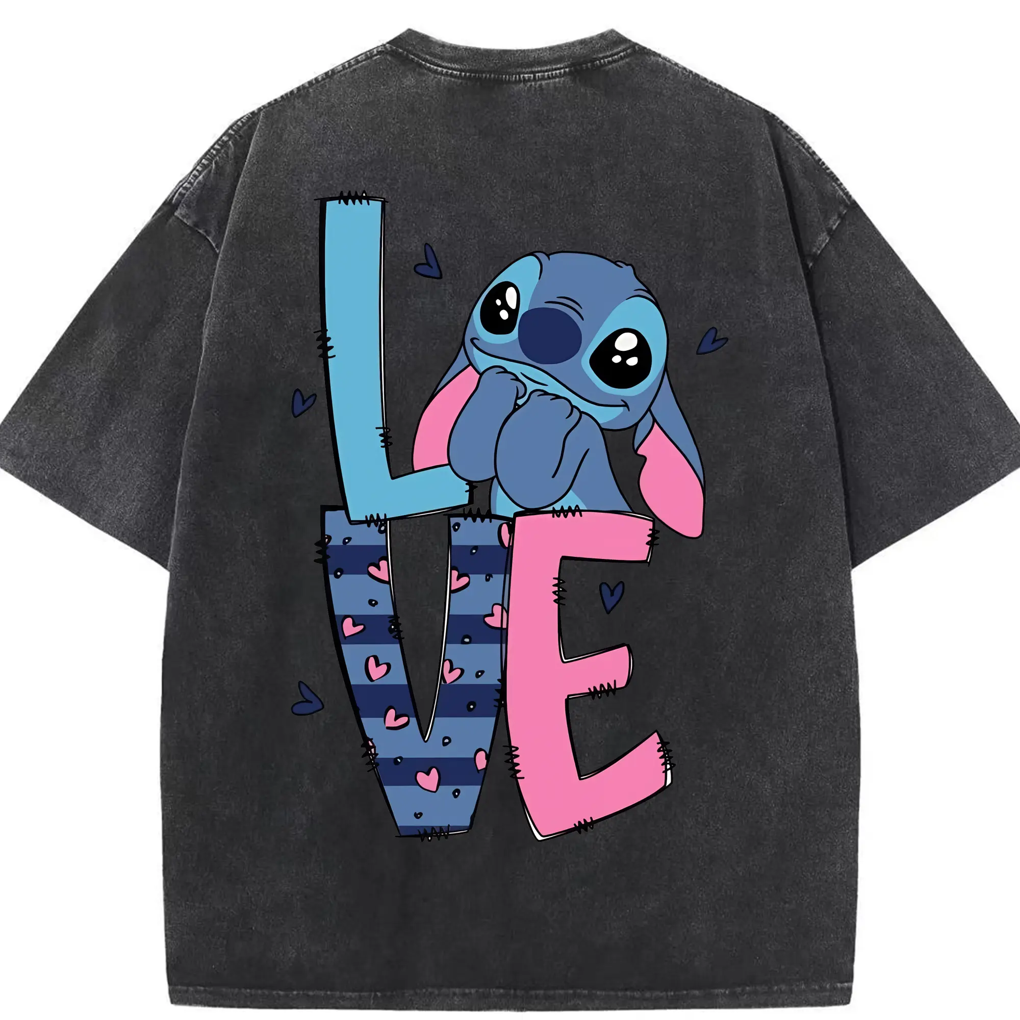 リロ＆スティッチ グッズ スティッチ - 綿100％ ヴィンテージ風 半袖Tシャツ ・ 背面プリント ・ 柔らか肌触り ・ 通気性 快適 ・ スポーツ カジュアル 外出用