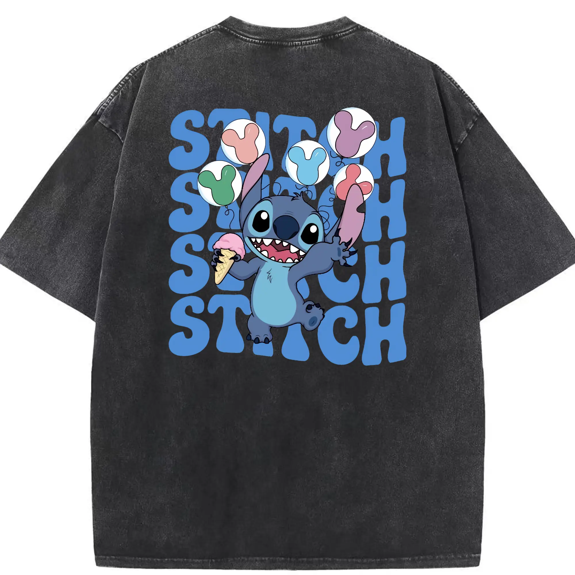 リロ＆スティッチ グッズ スティッチ - 綿100％ ヴィンテージ風 半袖Tシャツ ・ 背面プリント ・ 柔らか肌触り ・ 通気性 快適 ・ スポーツ カジュアル 外出用