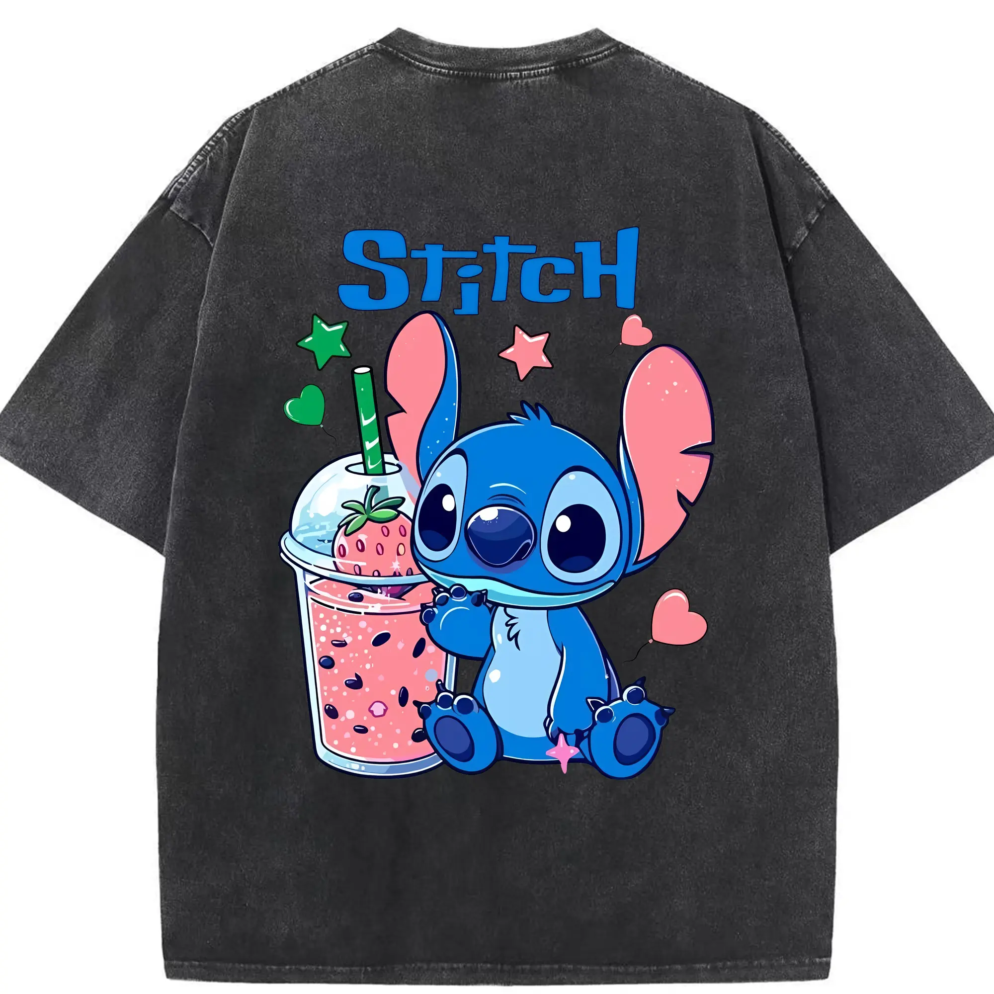 リロ＆スティッチ グッズ スティッチ - 綿100％ ヴィンテージ風 半袖Tシャツ ・ 背面プリント ・ 柔らか肌触り ・ 通気性 快適 ・ スポーツ カジュアル 外出用