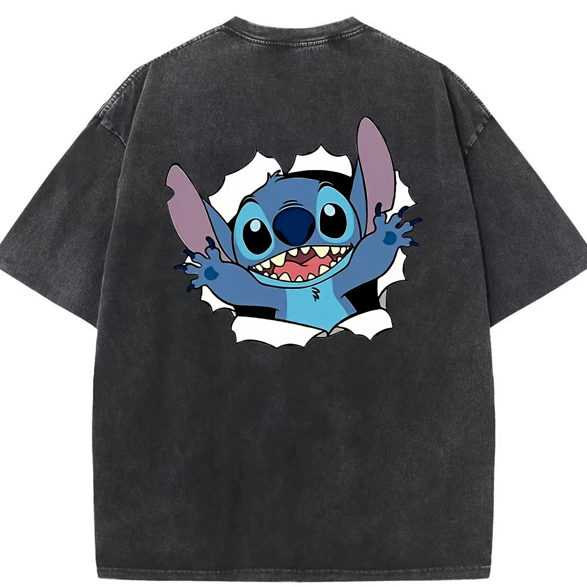 リロ＆スティッチ グッズ スティッチ - 綿100％ ヴィンテージ風 半袖Tシャツ ・ 背面プリント ・ 柔らか肌触り ・ 通気性 快適 ・ スポーツ カジュアル 外出用